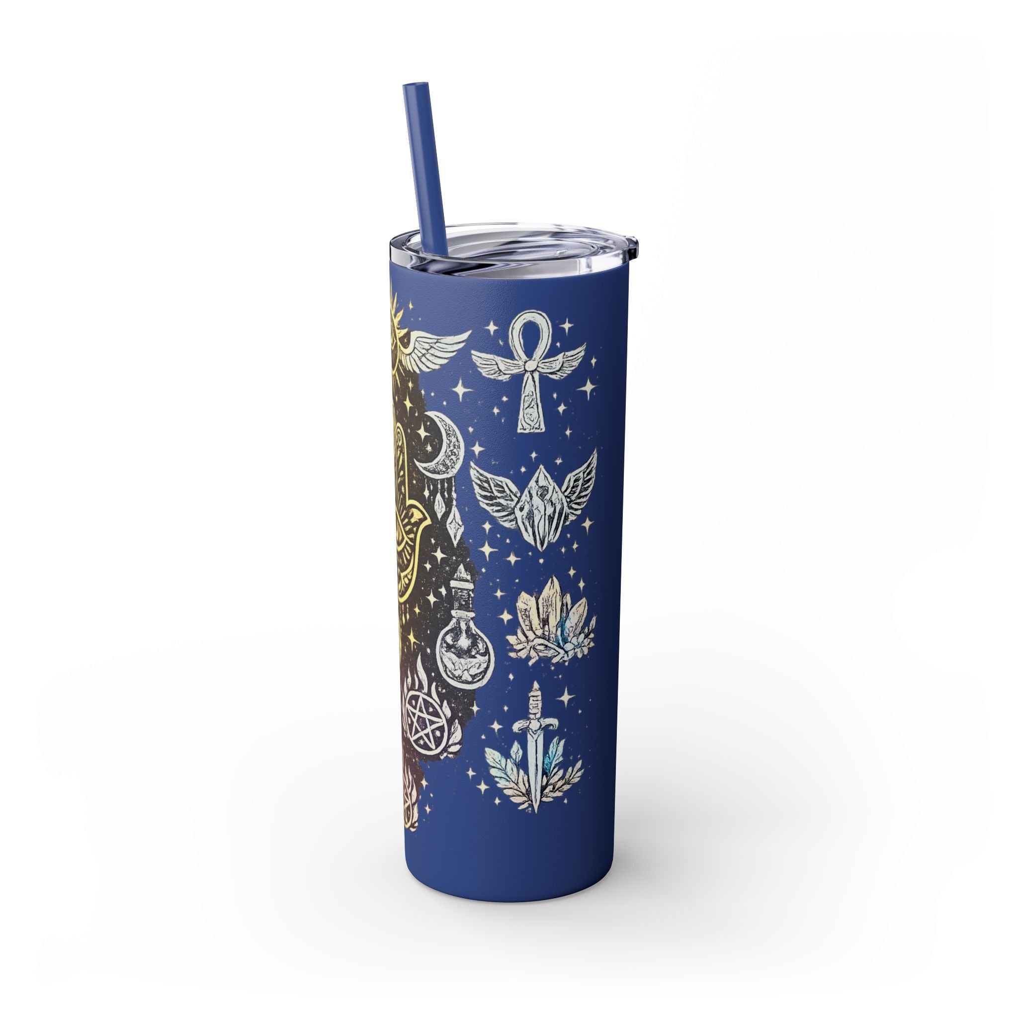 20oz Skinny Tumbler — Gold Mystic Hamsa & Celestial Eye Tumbler with Straw