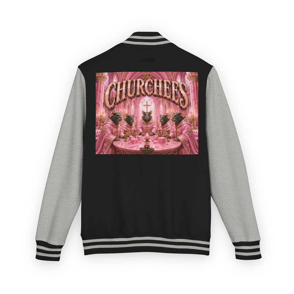 Letterman Jacket — Pink 'Churchees' Vintage Dinner Graphic