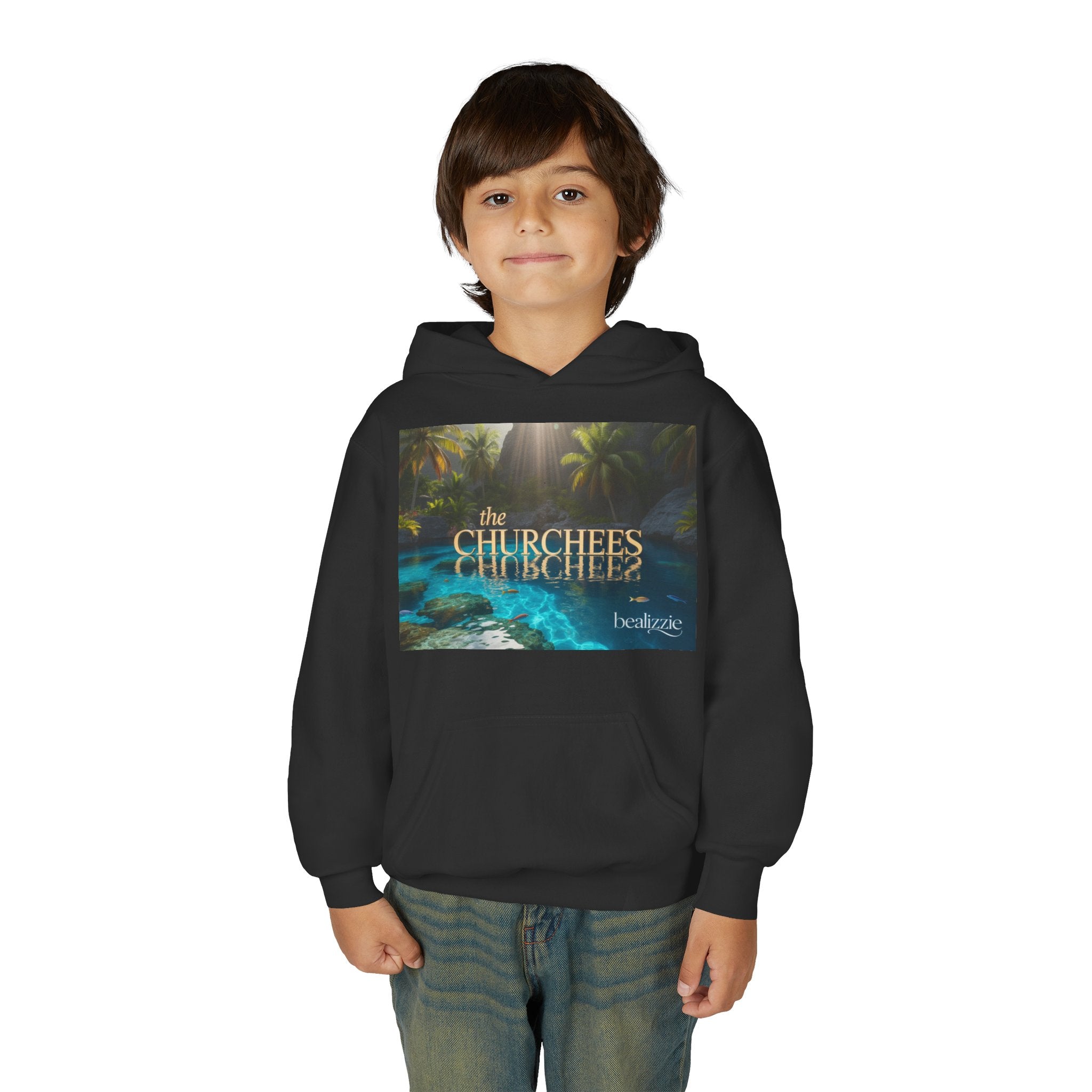 Youth Hoodie – "the CHURCHEES" Tropical Pool Graphic Sweatshirt