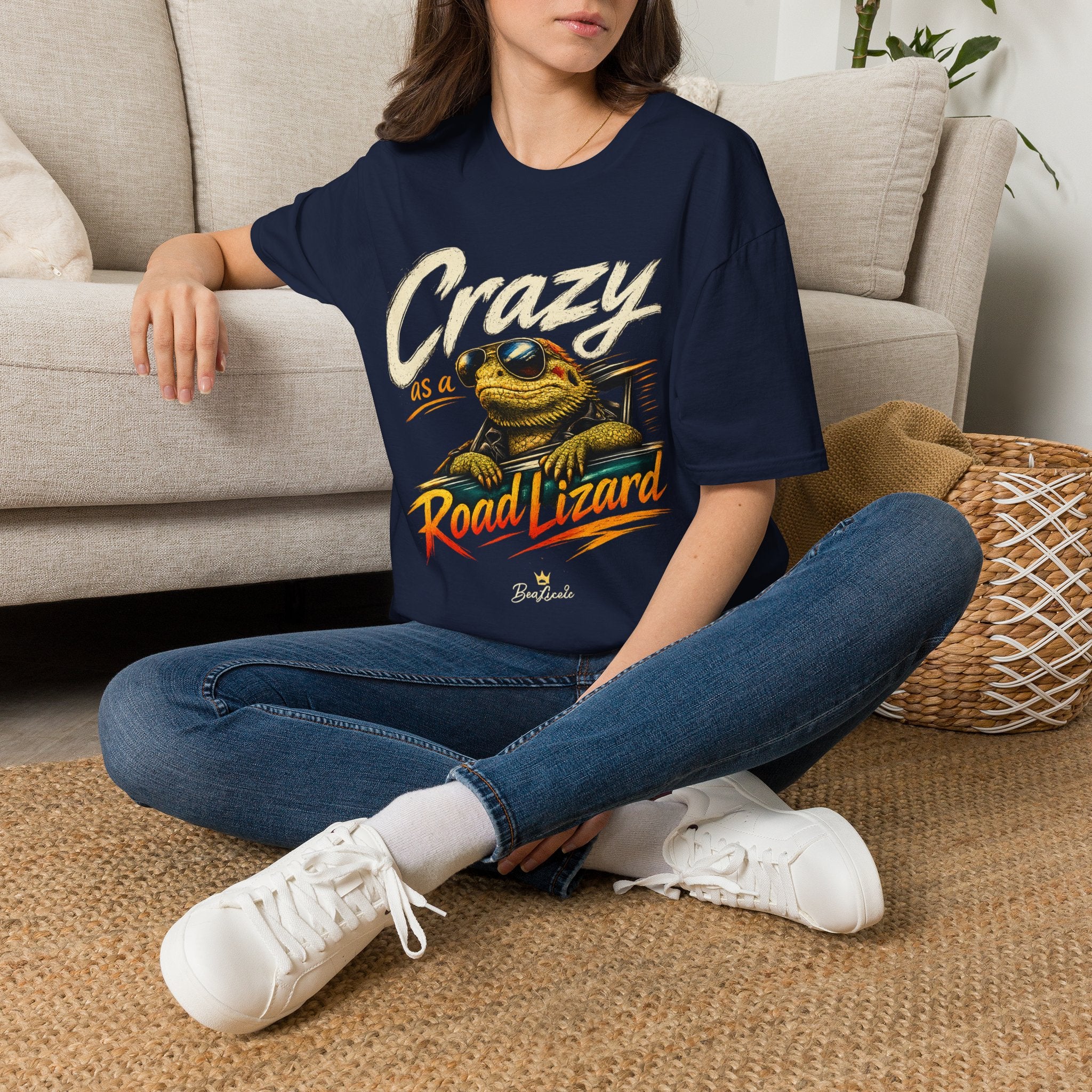 Crazy Road Lizard T-Shirt — Retro Graphic Tee with Sunglasses Lizard