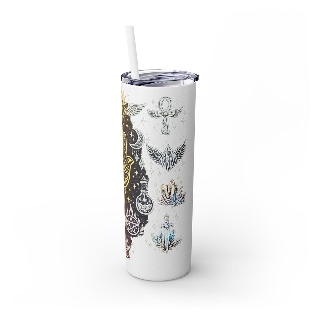 20oz Skinny Tumbler — Gold Mystic Hamsa & Celestial Eye Tumbler with Straw