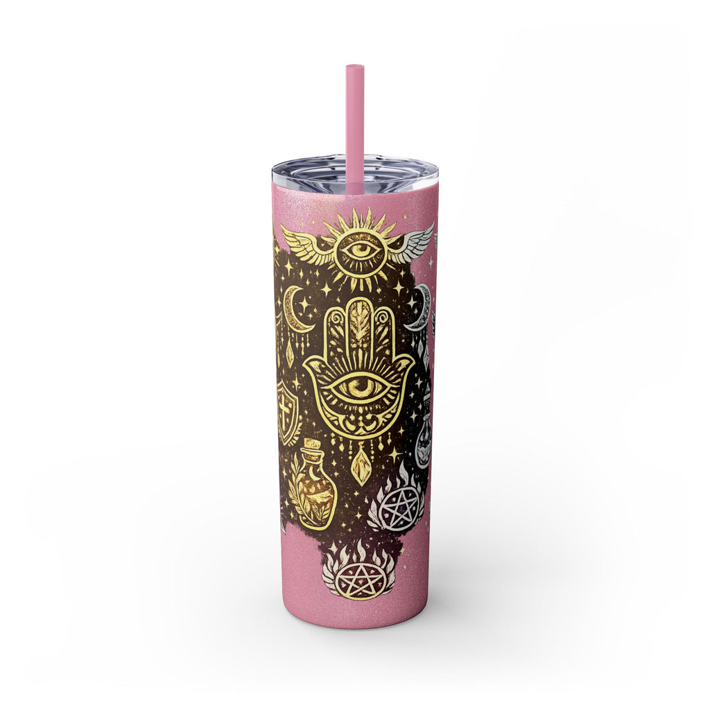 20oz Skinny Tumbler — Gold Mystic Hamsa & Celestial Eye Tumbler with Straw