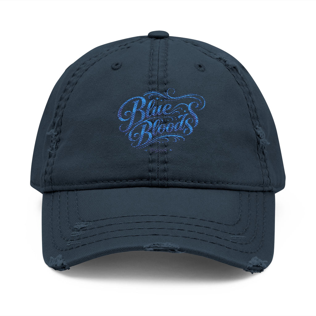 Distressed Embroidered Dad Hat — Blue Waves Script Cap