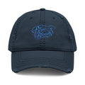 Distressed Embroidered Dad Hat — Blue Waves Script Cap