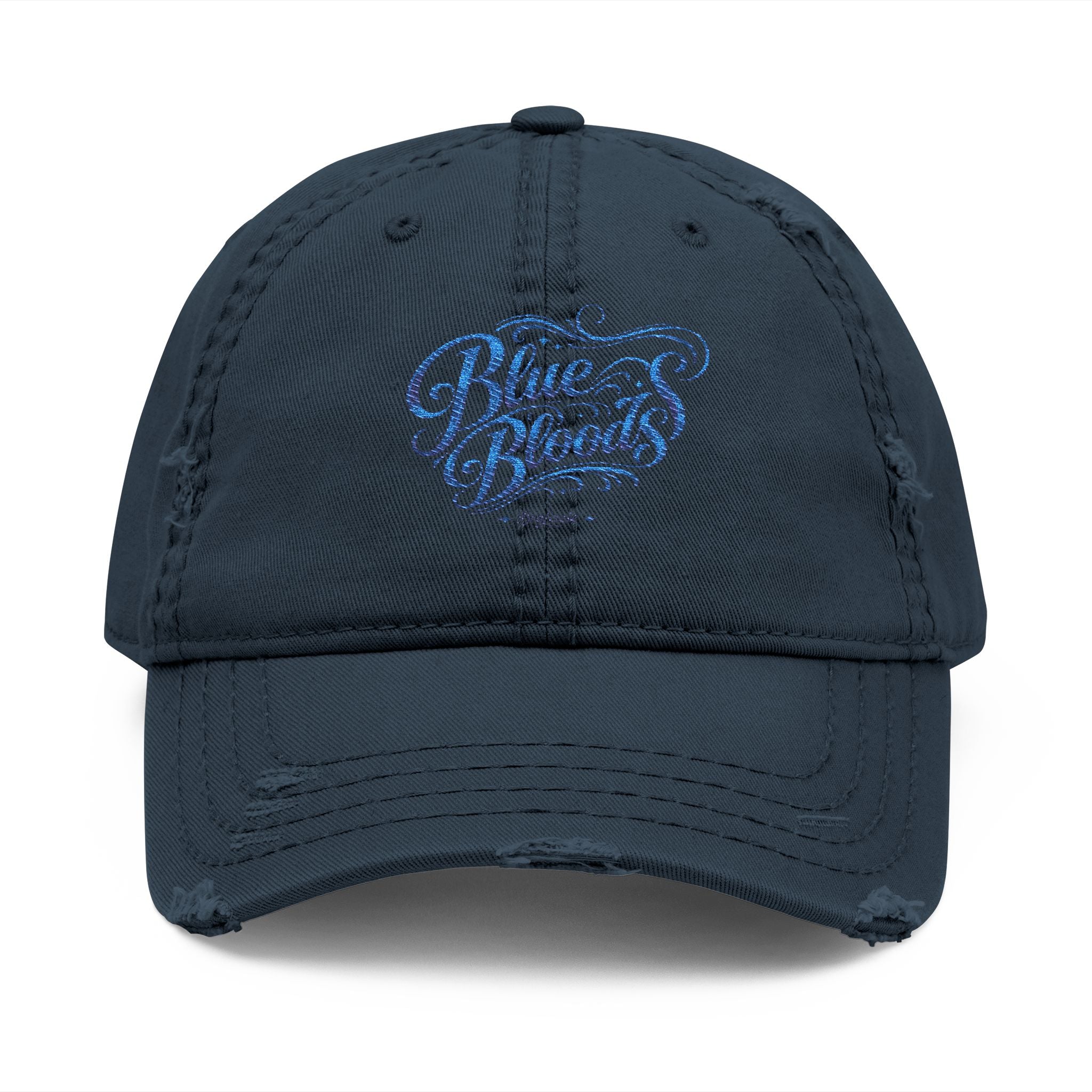 Distressed Embroidered Dad Hat — Blue Waves Script Cap
