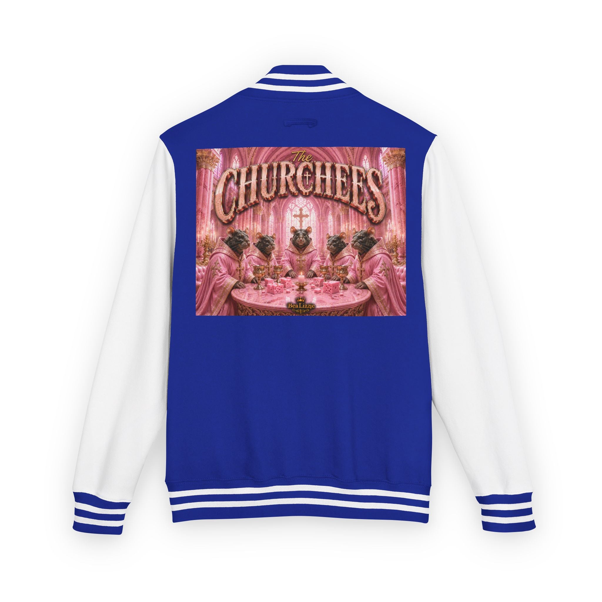 Letterman Jacket — Pink 'Churchees' Vintage Dinner Graphic