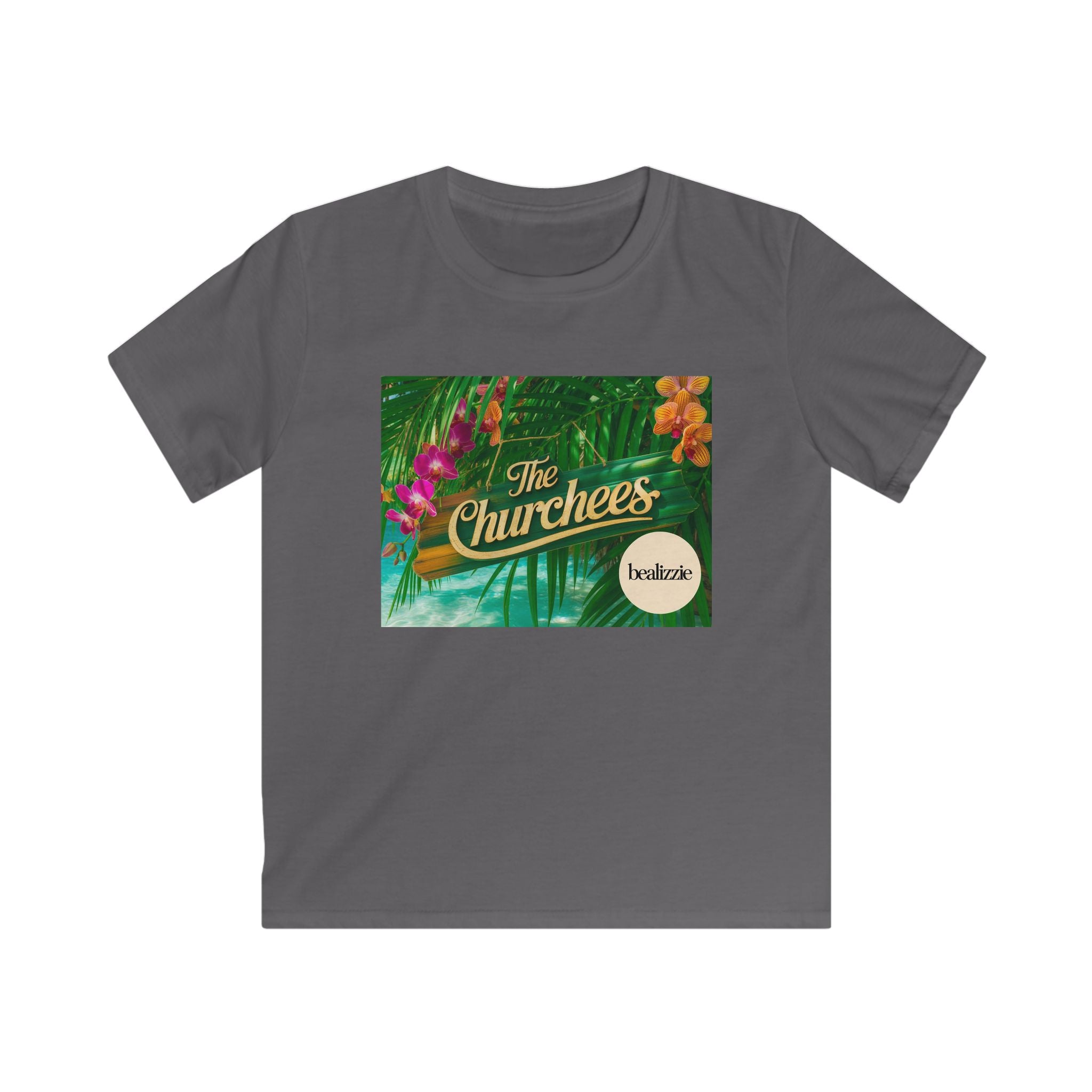 Kids Tee — Tropical 'The Churchees' Logo Shirt (Hawaiian Floral)