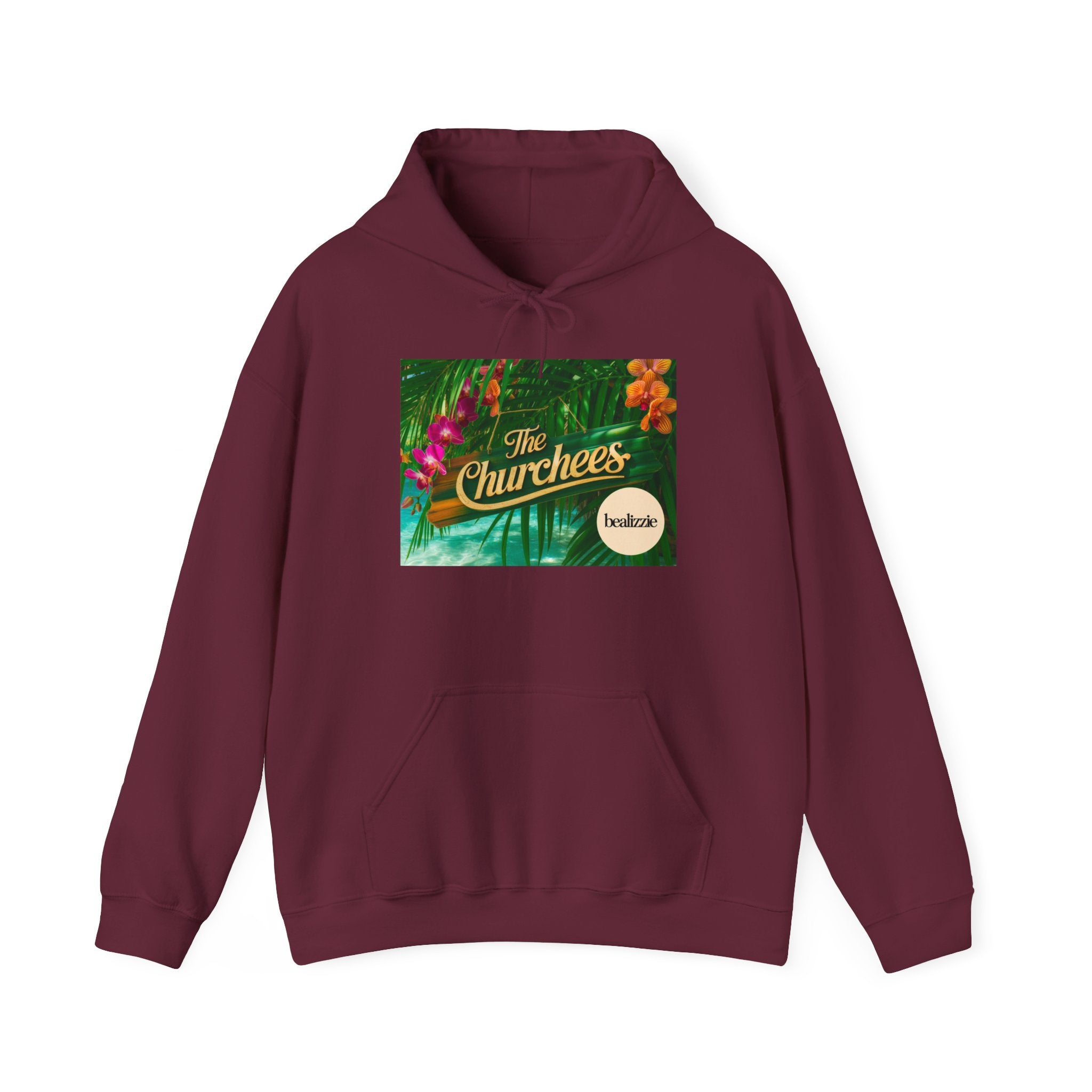 The Churchees Tropical Logo Hoodie — Retro Band-Inspired Graphic Sweatshirt
