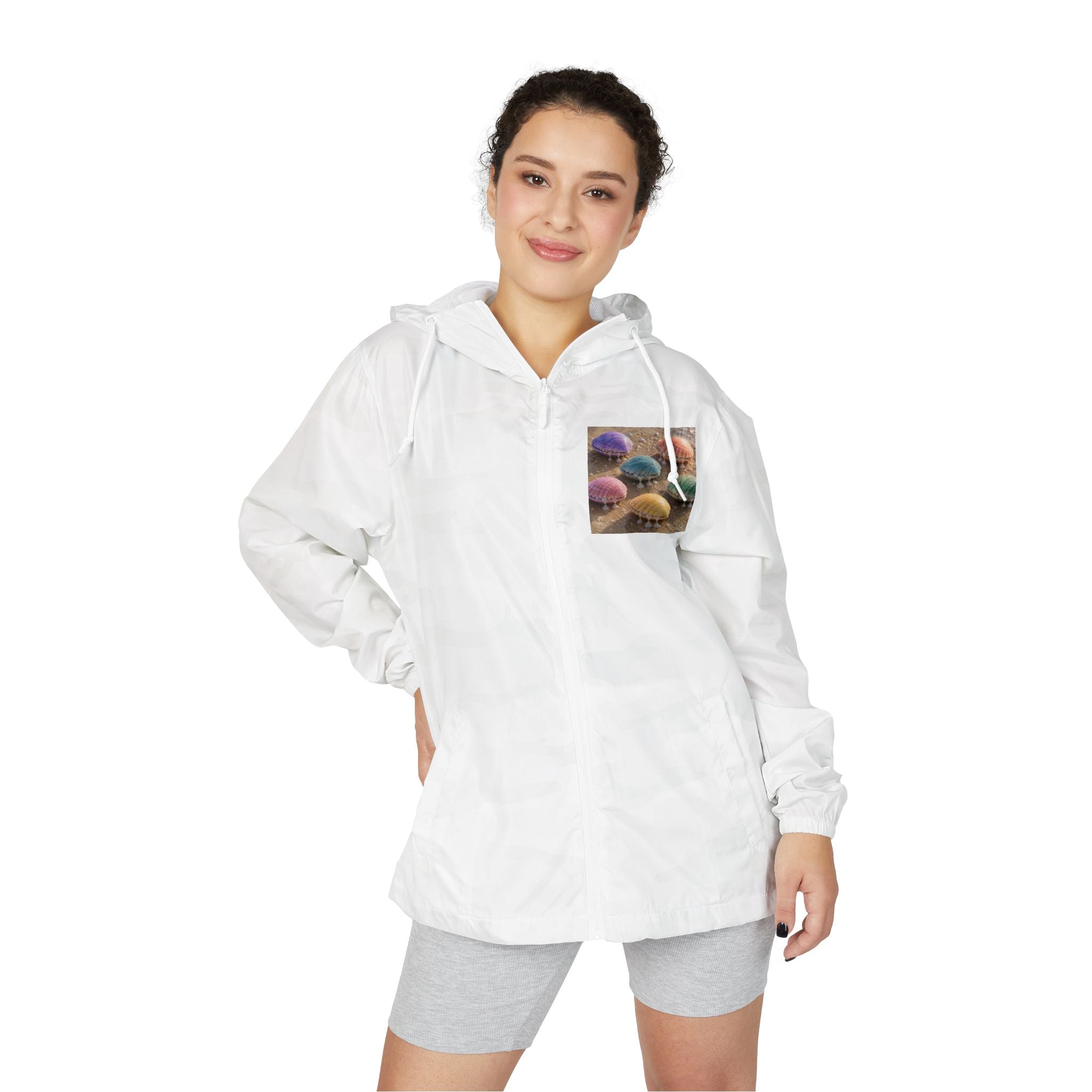 Windbreaker Jacket — Colorful Mushrooms Pocket Print Hooded Windbreaker