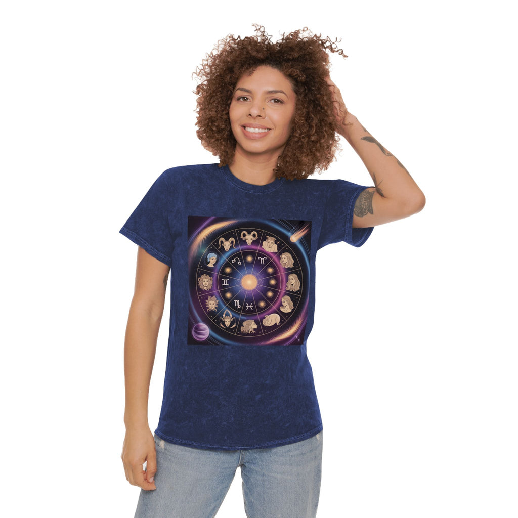 Zodiac Wheel Graphic T-Shirt — Astrological Signs Mineral Wash Tee