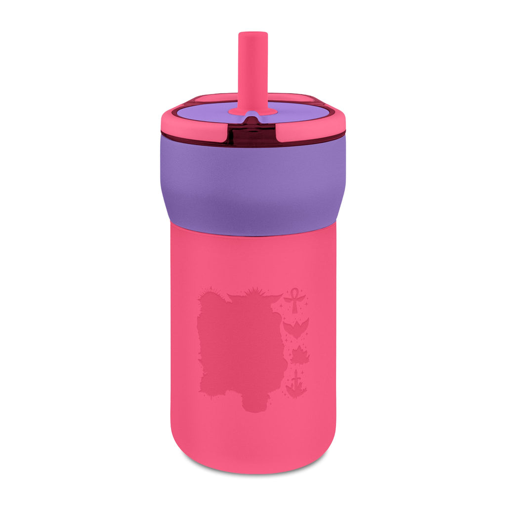 Kids 12oz Leakproof Straw Tumbler — Engraved Cute Animal Design, Toddler Water Bottle