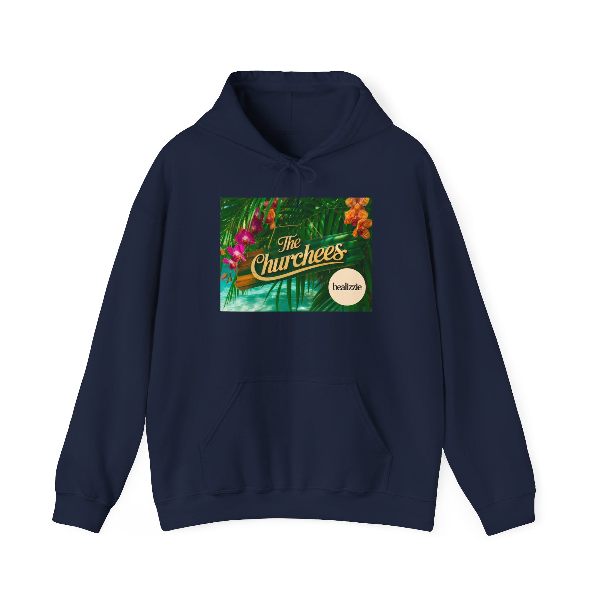 The Churchees Tropical Logo Hoodie — Retro Band-Inspired Graphic Sweatshirt