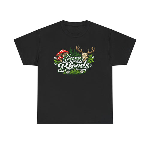 Green Bloods Nature T-Shirt – Deer, Mushrooms & Forest Graphic Tee