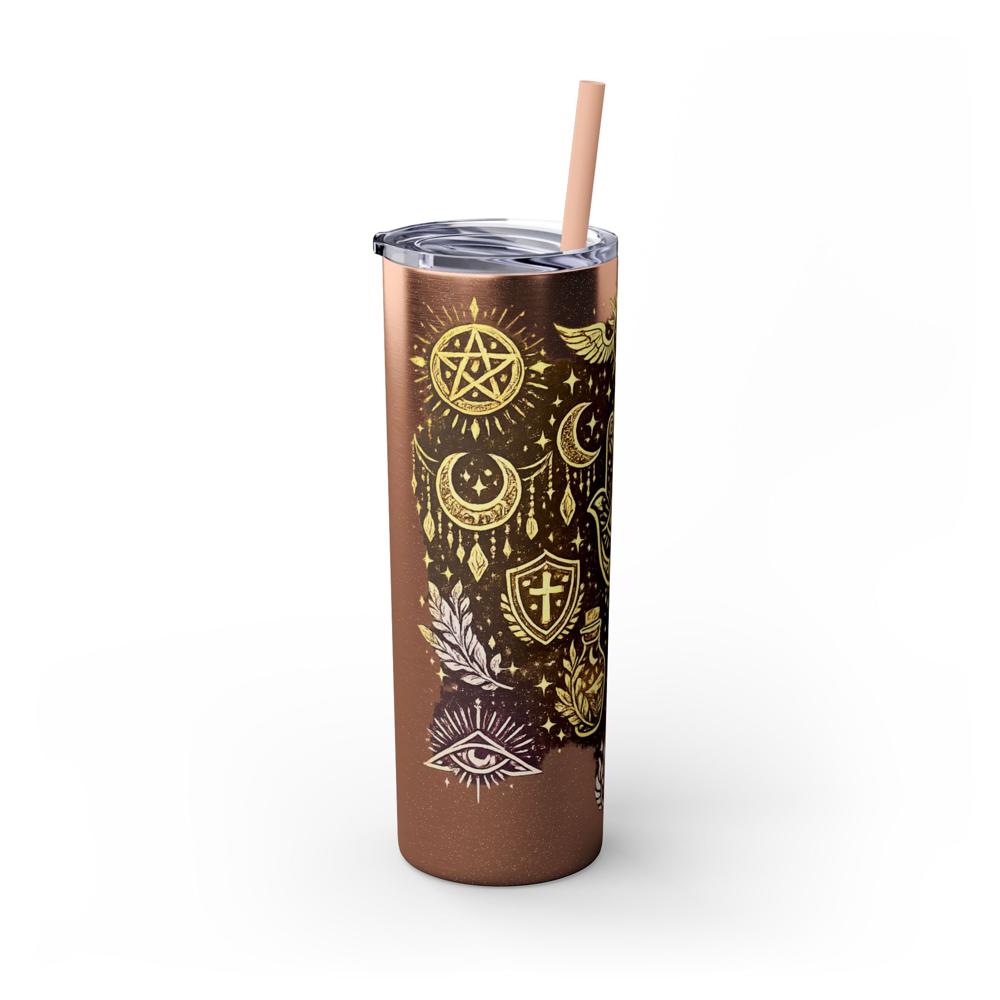 20oz Skinny Tumbler — Gold Mystic Hamsa & Celestial Eye Tumbler with Straw
