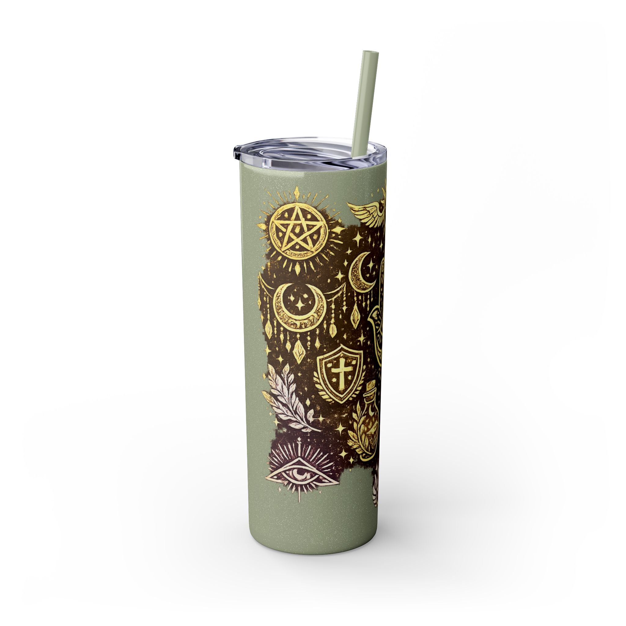 20oz Skinny Tumbler — Gold Mystic Hamsa & Celestial Eye Tumbler with Straw