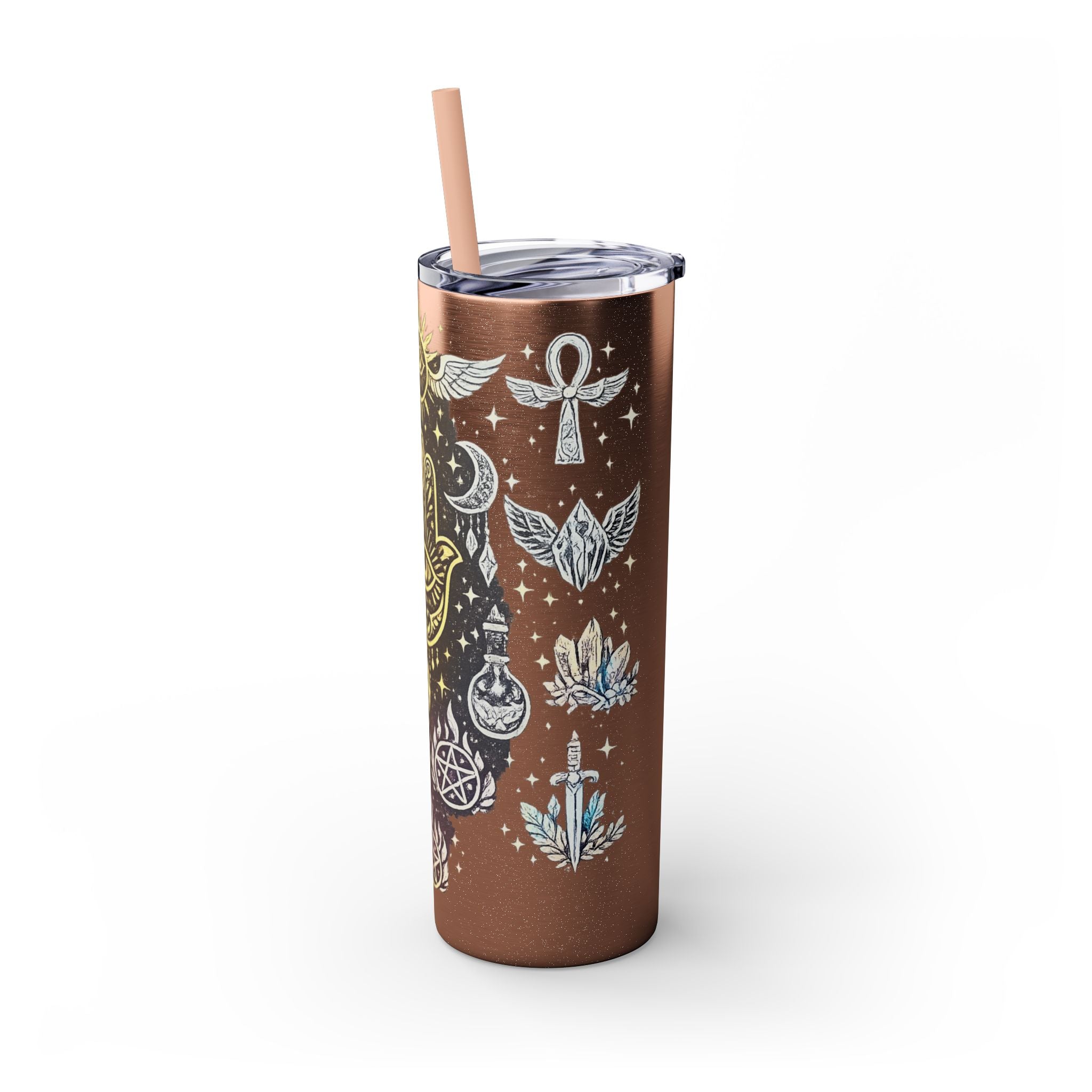 20oz Skinny Tumbler — Gold Mystic Hamsa & Celestial Eye Tumbler with Straw