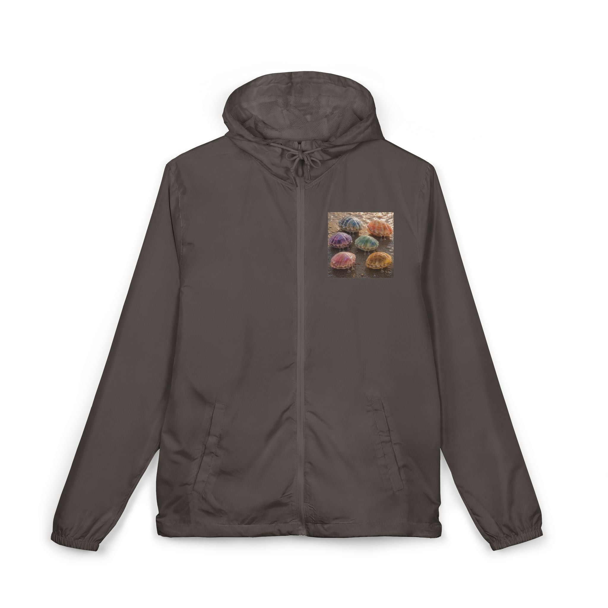 Windbreaker Jacket — Colorful Sea Urchin Pocket Print, Lightweight Hooded Shell