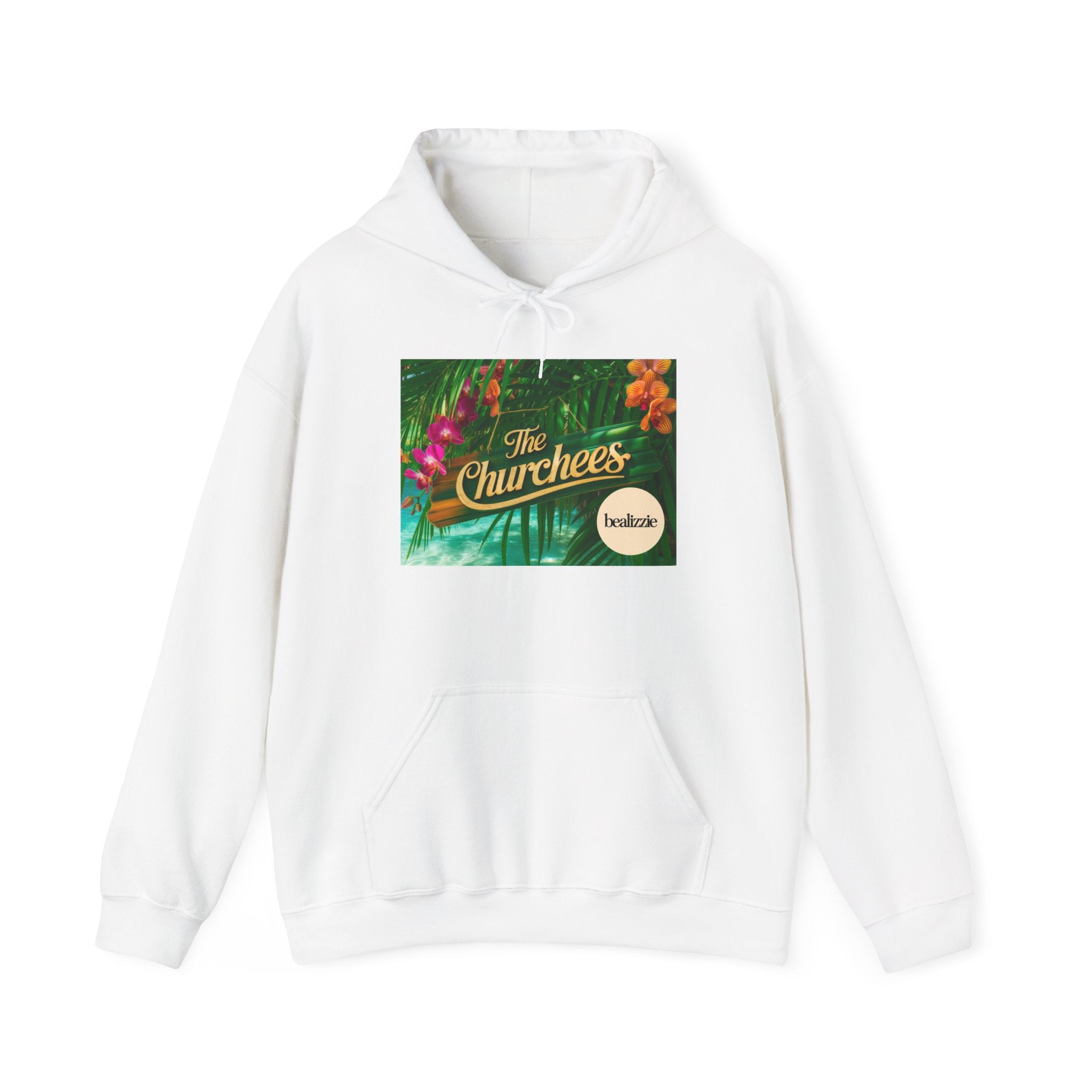 The Churchees Tropical Logo Hoodie — Retro Band-Inspired Graphic Sweatshirt