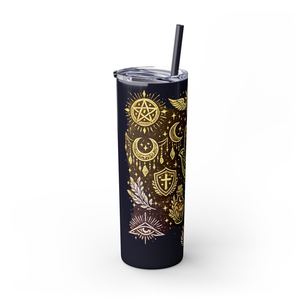 20oz Skinny Tumbler — Gold Mystic Hamsa & Celestial Eye Tumbler with Straw