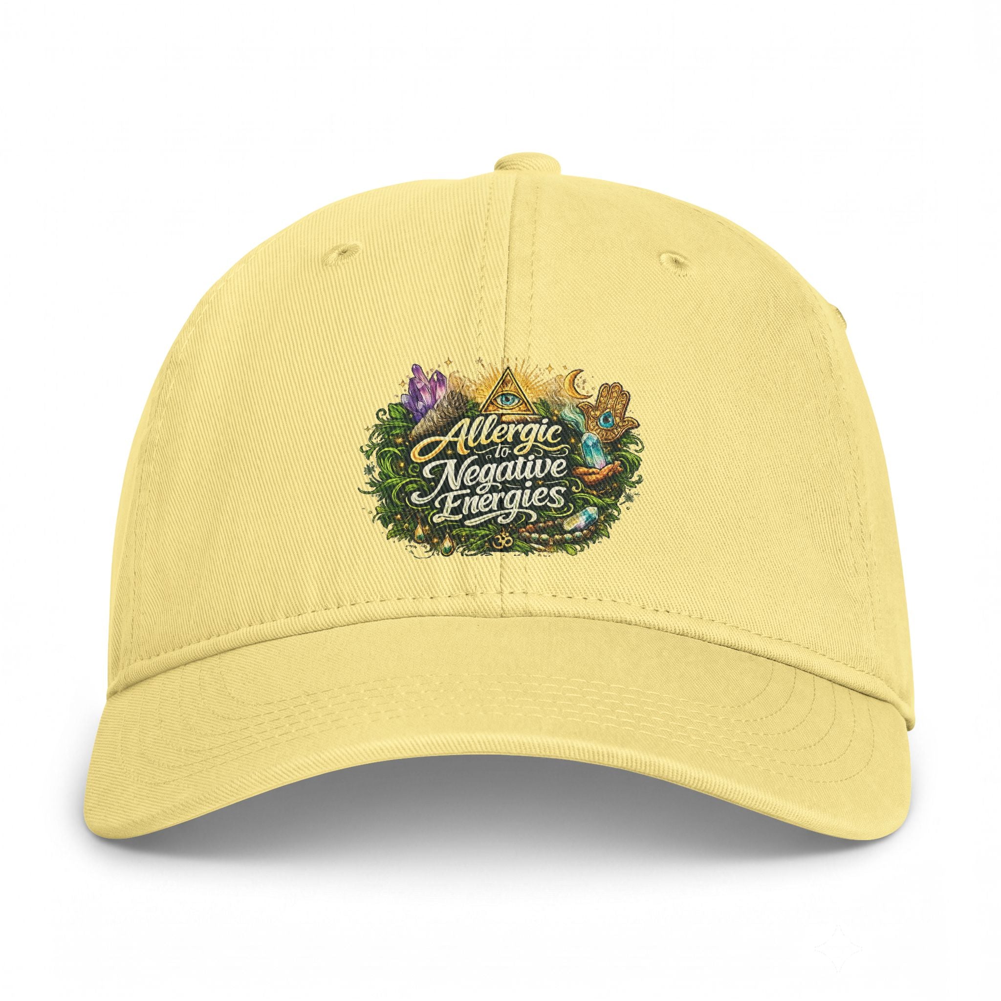 Allergic to Negative Energies Cap — Embroidered Nature Crest Dad Hat