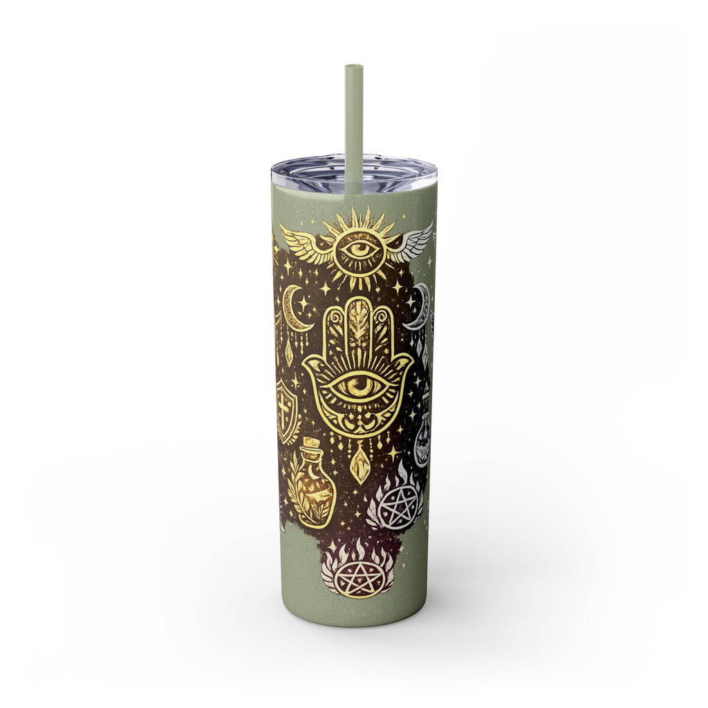 20oz Skinny Tumbler — Gold Mystic Hamsa & Celestial Eye Tumbler with Straw