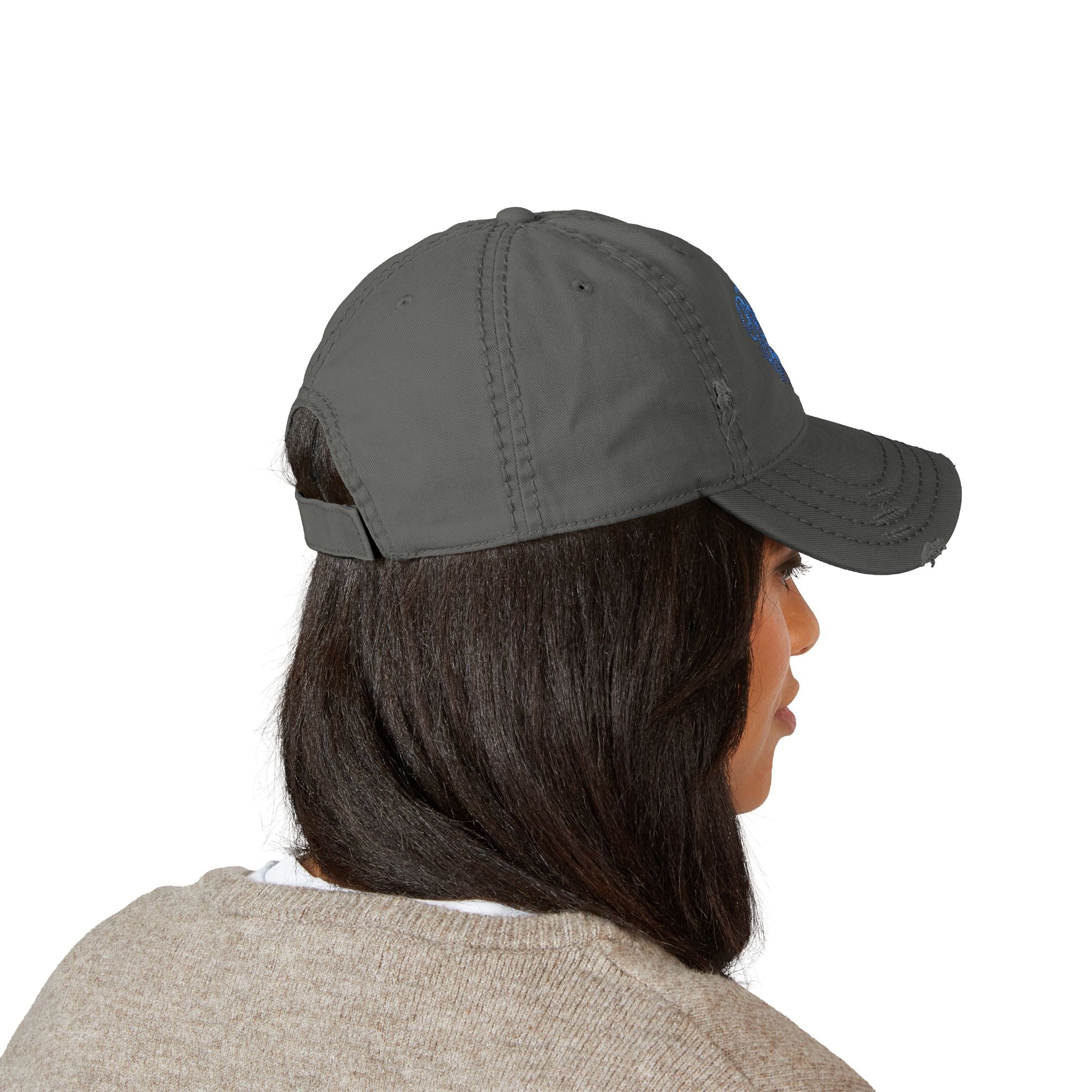 Distressed Embroidered Dad Hat — Blue Waves Script Cap