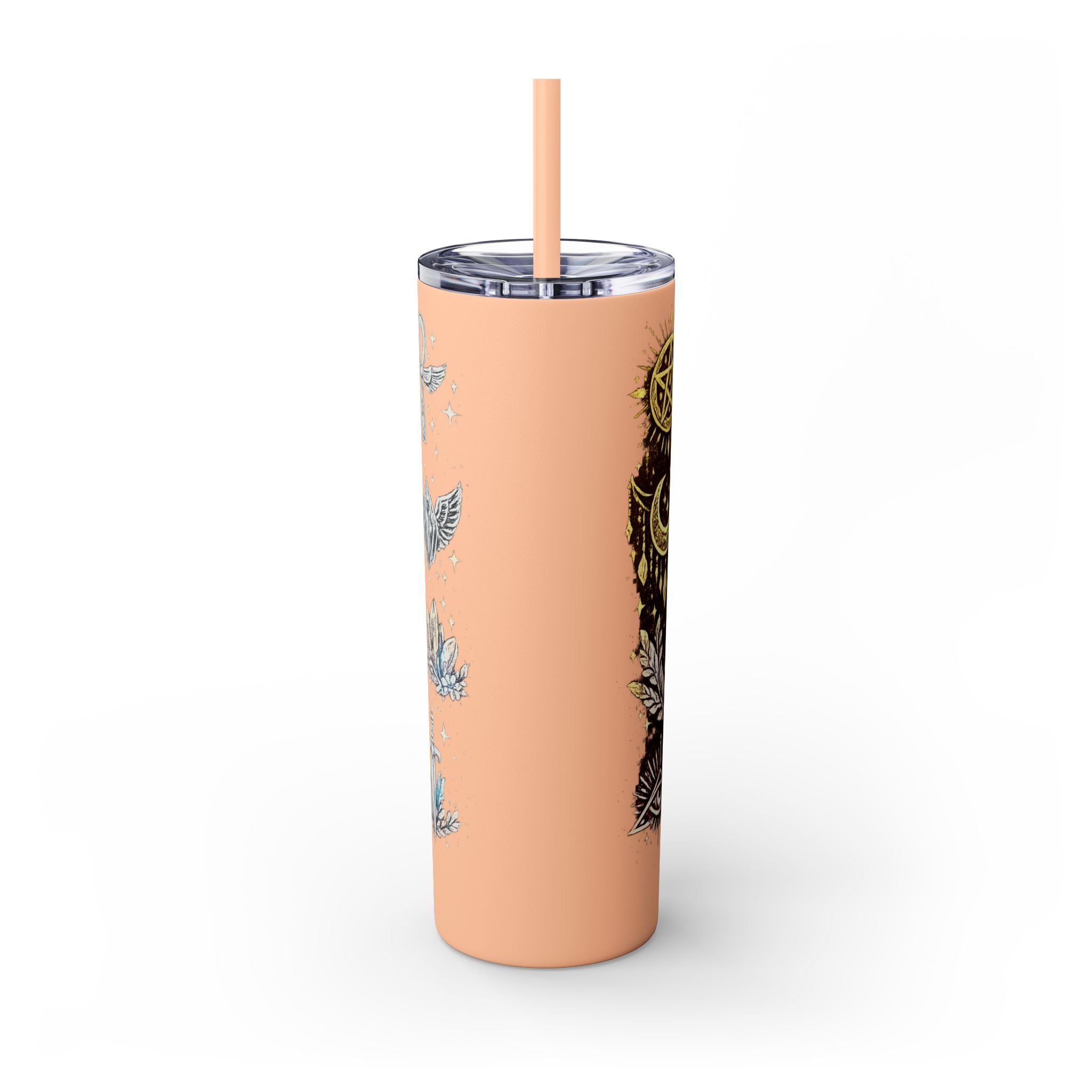 20oz Skinny Tumbler — Gold Mystic Hamsa & Celestial Eye Tumbler with Straw