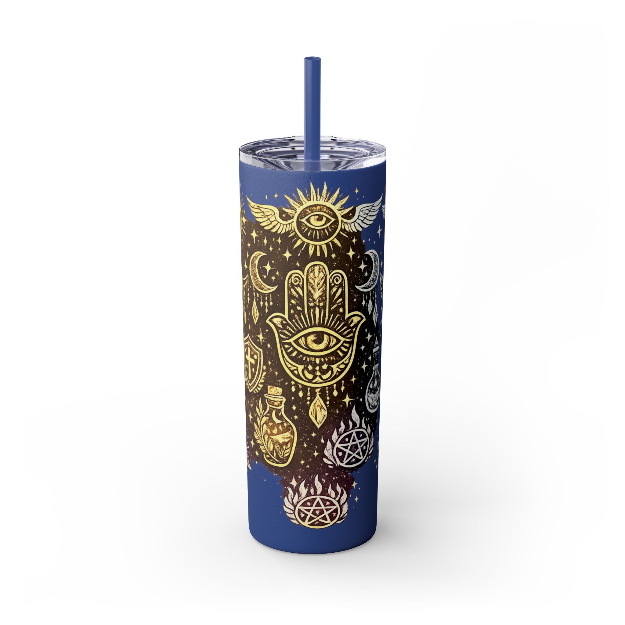 20oz Skinny Tumbler — Gold Mystic Hamsa & Celestial Eye Tumbler with Straw