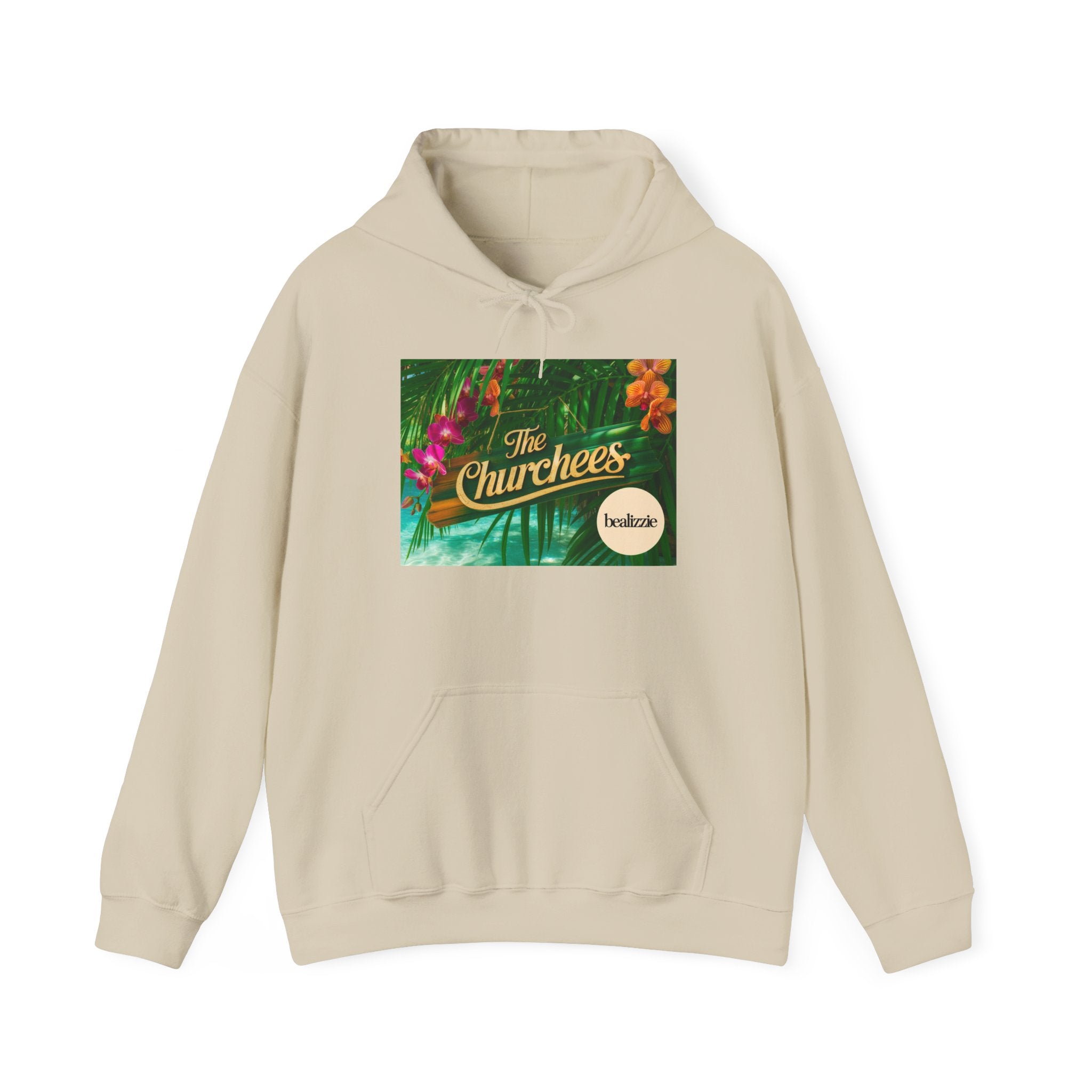 The Churchees Tropical Logo Hoodie — Retro Band-Inspired Graphic Sweatshirt