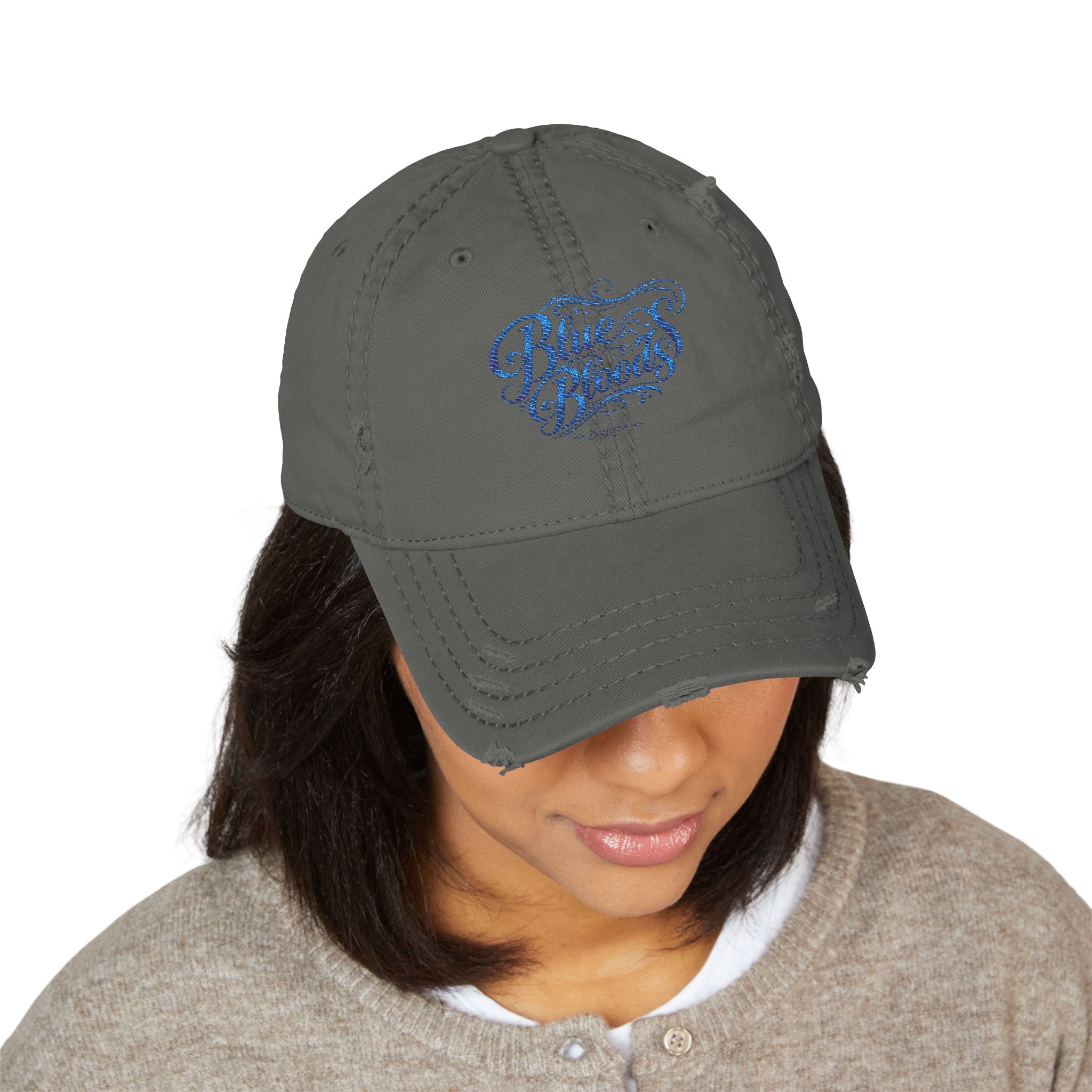 Distressed Embroidered Dad Hat — Blue Waves Script Cap