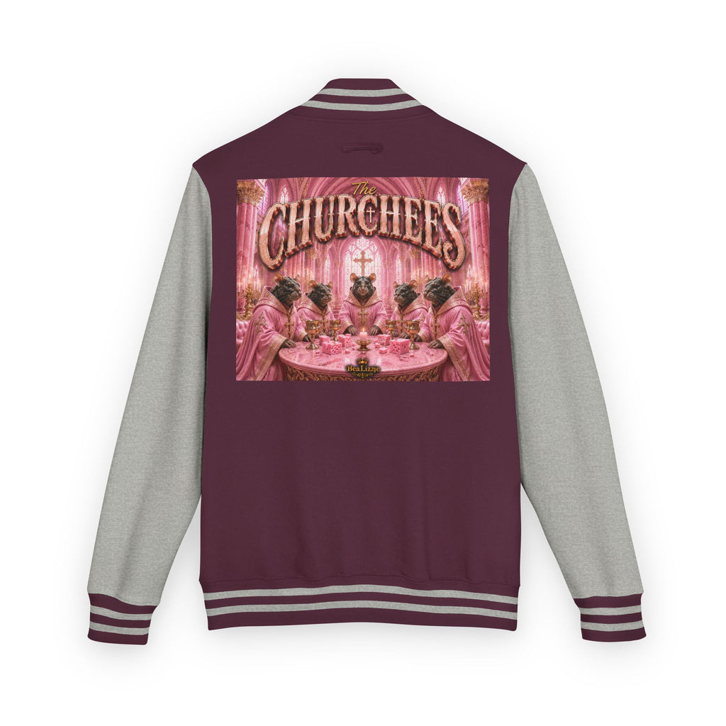 Letterman Jacket — Pink 'Churchees' Vintage Dinner Graphic