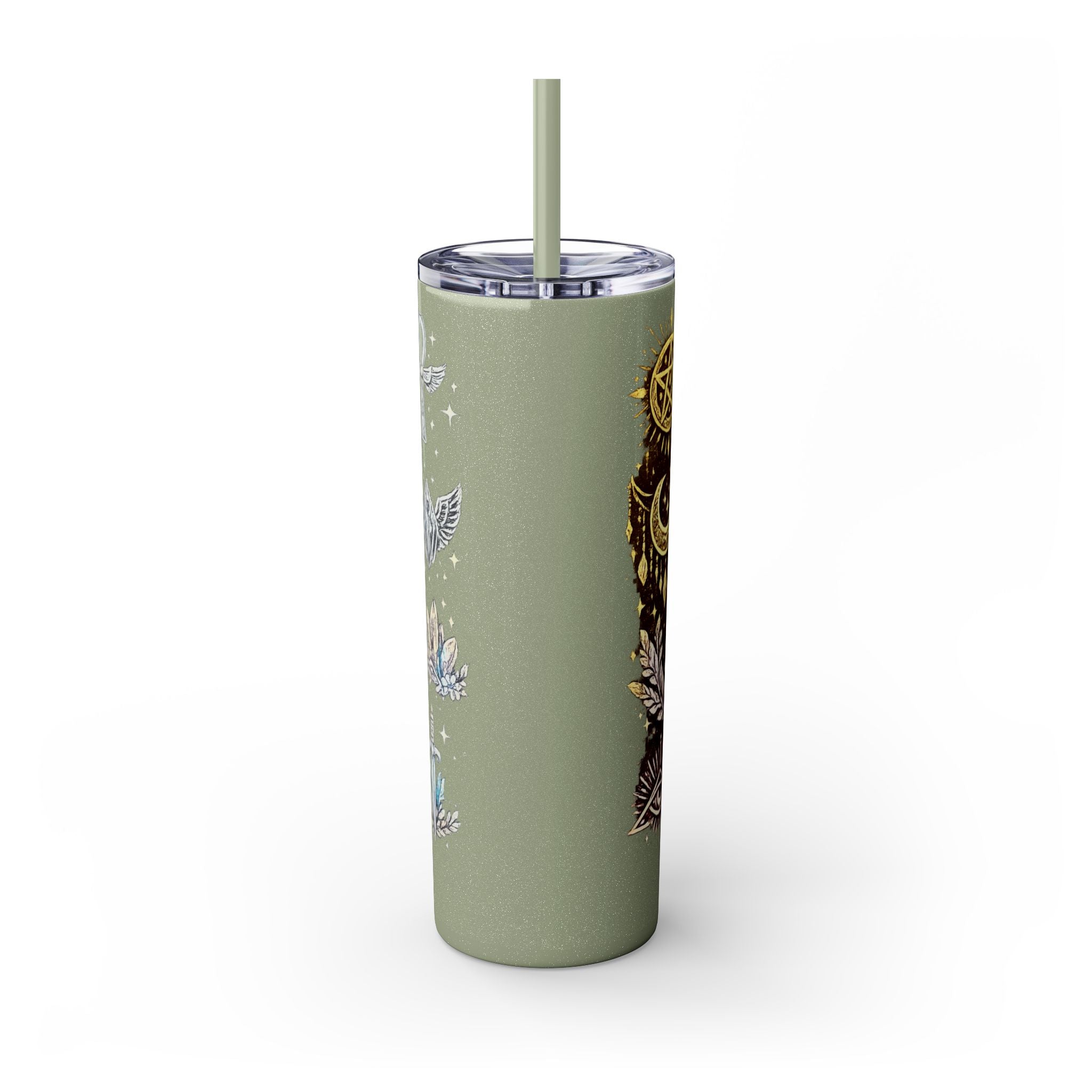 20oz Skinny Tumbler — Gold Mystic Hamsa & Celestial Eye Tumbler with Straw