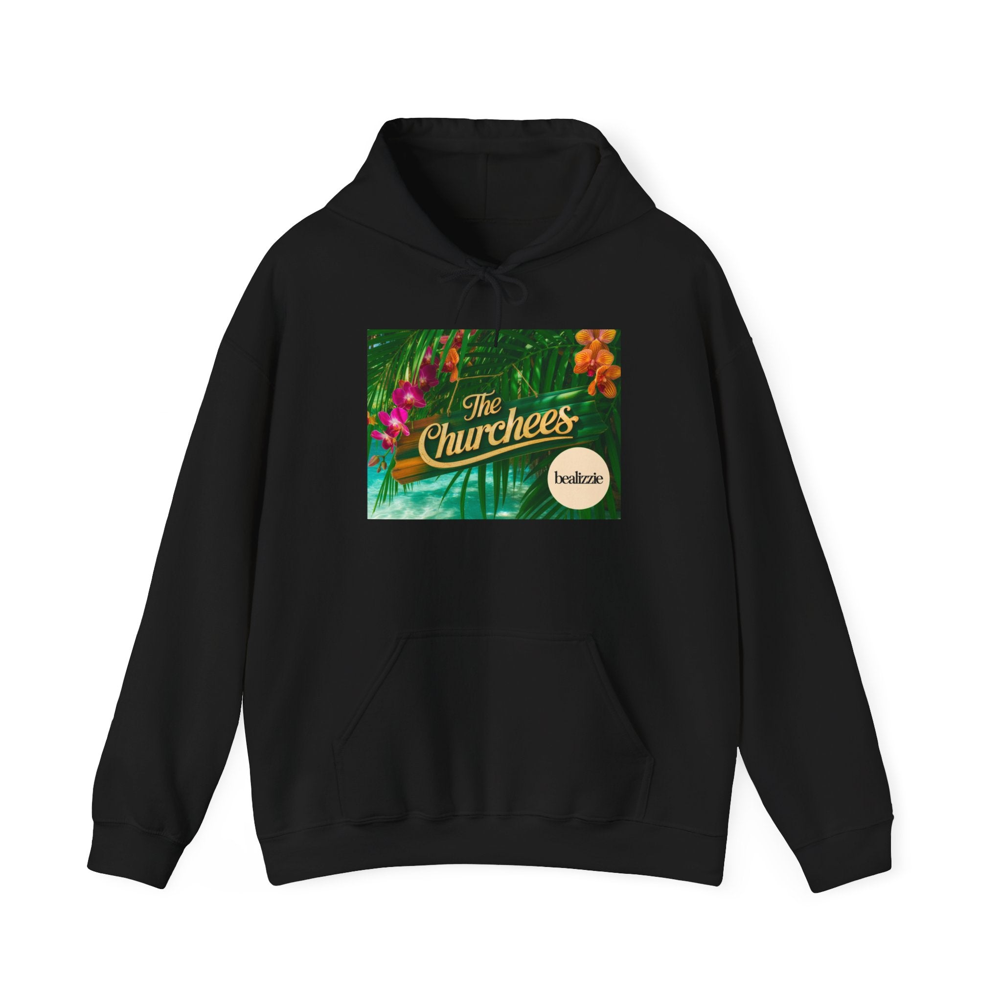 The Churchees Tropical Logo Hoodie — Retro Band-Inspired Graphic Sweatshirt
