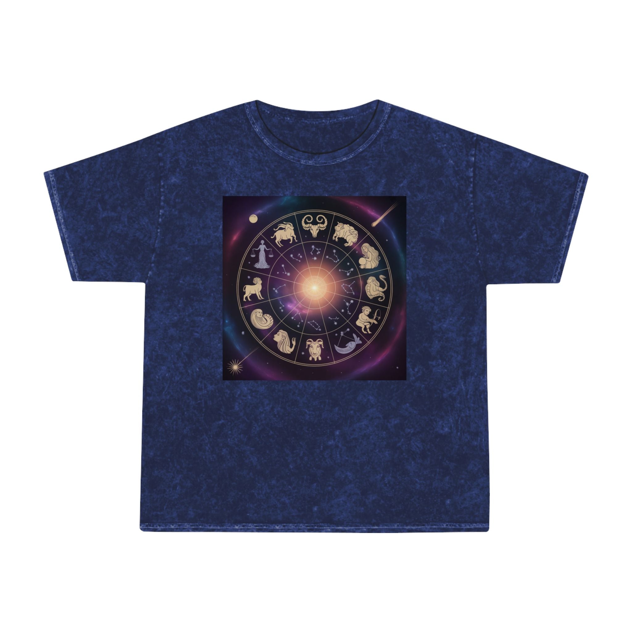 Zodiac Wheel Mineral Wash T-Shirt — Cosmic Astrology Signs Tee