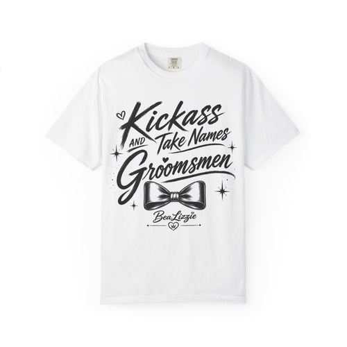 Groomsmen T‑Shirt — "Kickass and Take Names" Bow Tie Wedding Tee