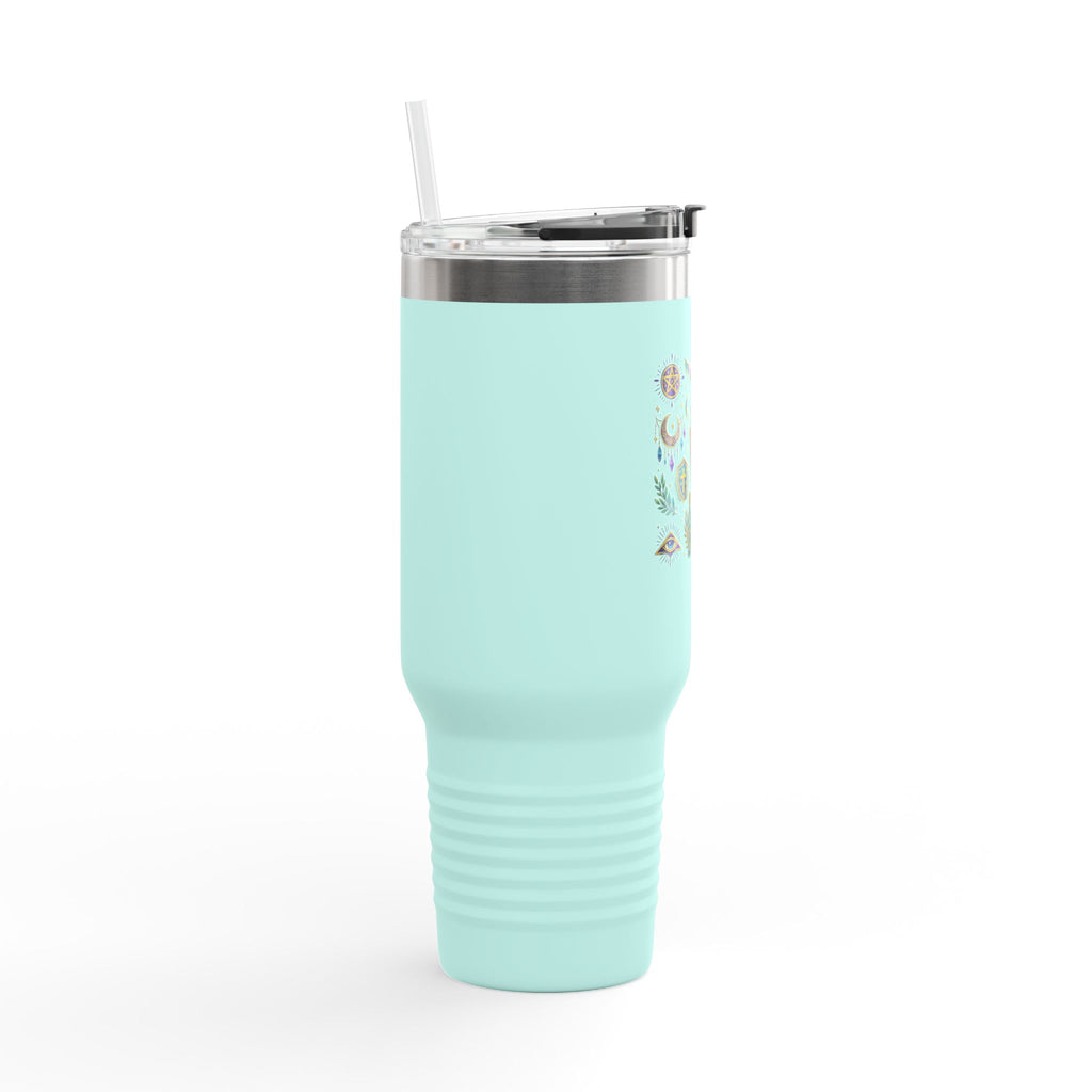 40oz Insulated Travel Mug — Mystical Symbols Floral Hamsa Stainless Steel Tumbler