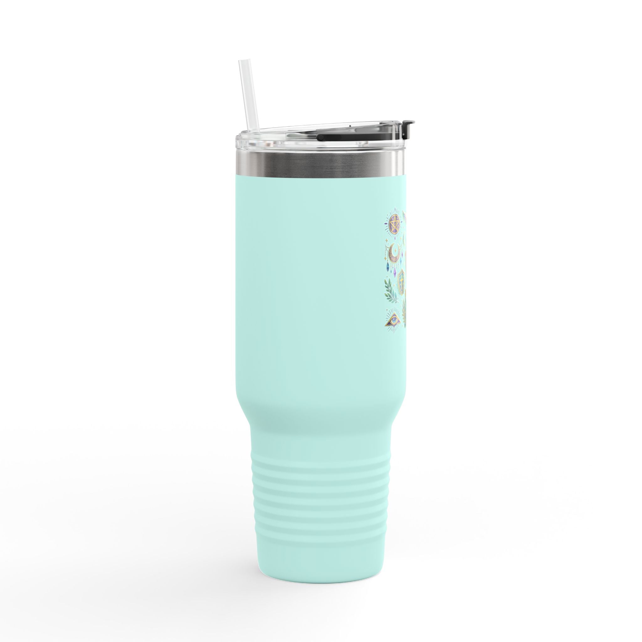 40oz Insulated Travel Mug — Mystical Symbols Floral Hamsa Stainless Steel Tumbler