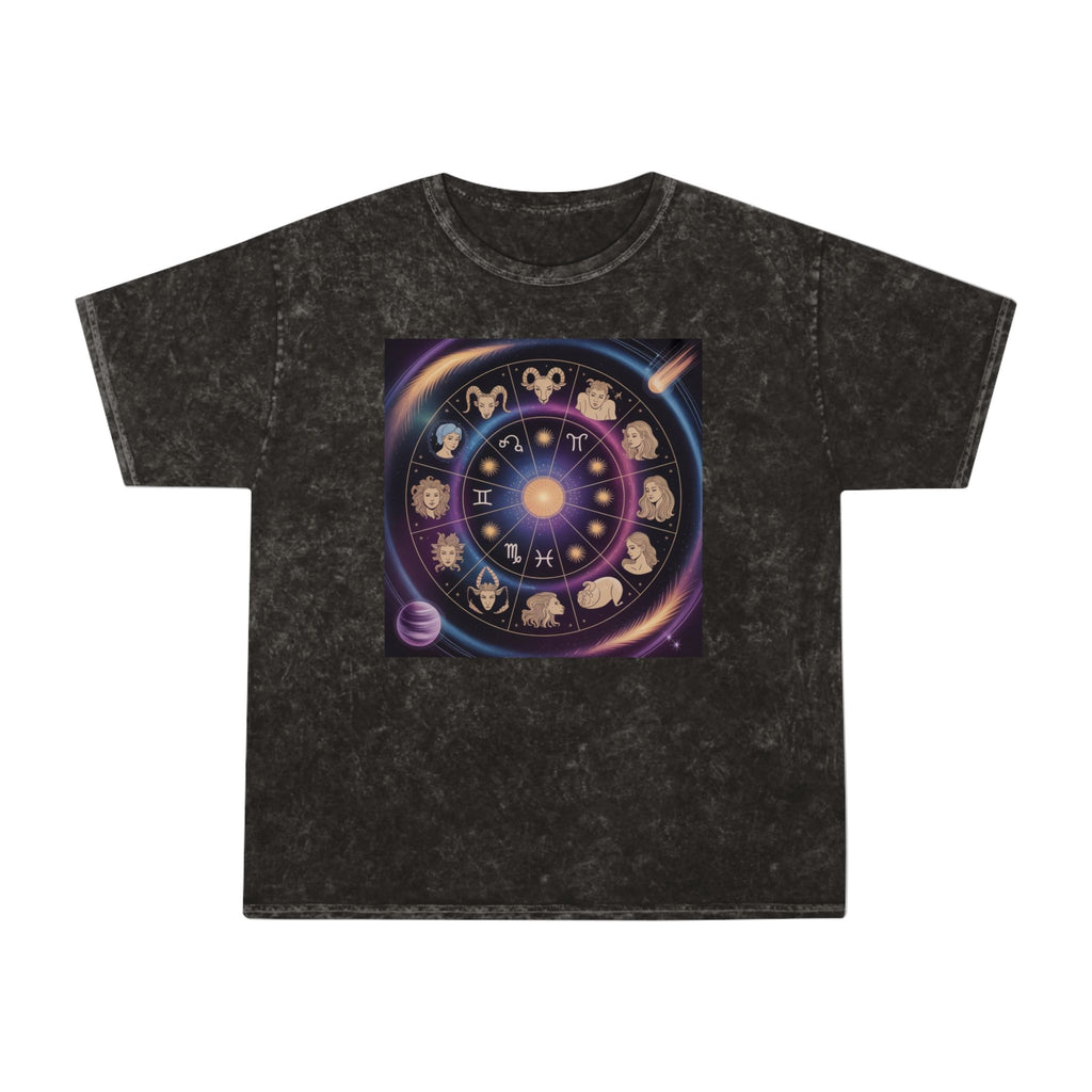 Zodiac Wheel Graphic T-Shirt — Astrological Signs Mineral Wash Tee