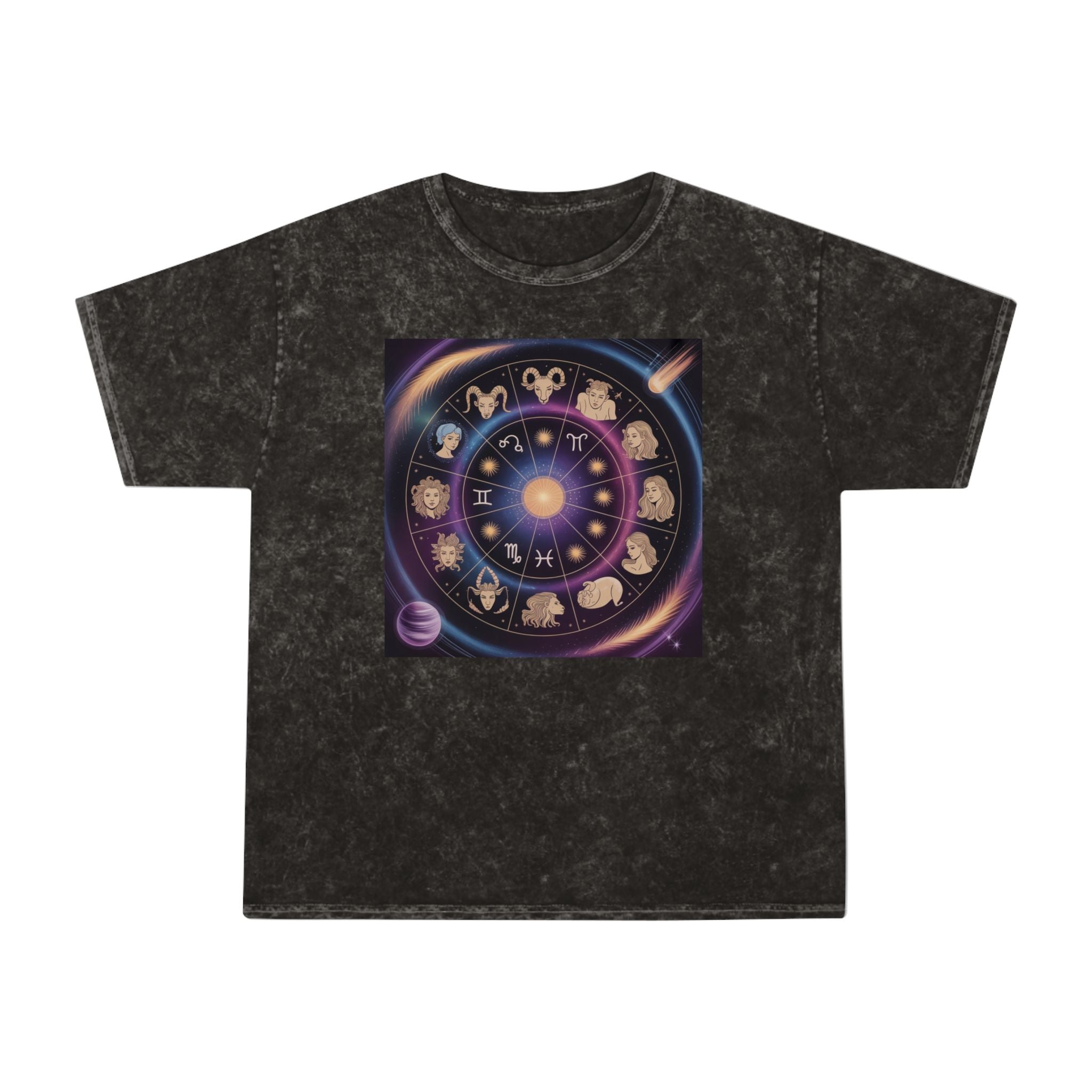 Zodiac Wheel Graphic T-Shirt — Astrological Signs Mineral Wash Tee