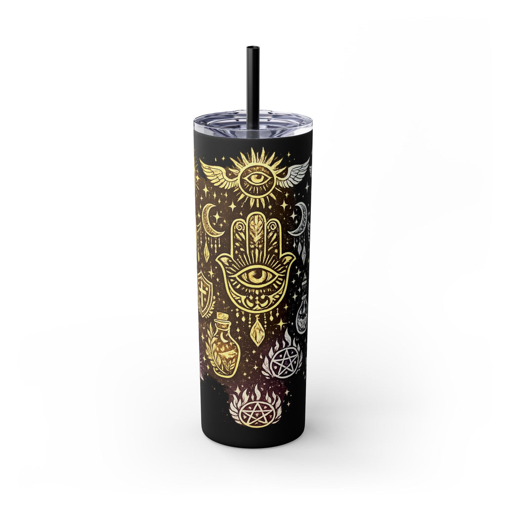 20oz Skinny Tumbler — Gold Mystic Hamsa & Celestial Eye Tumbler with Straw