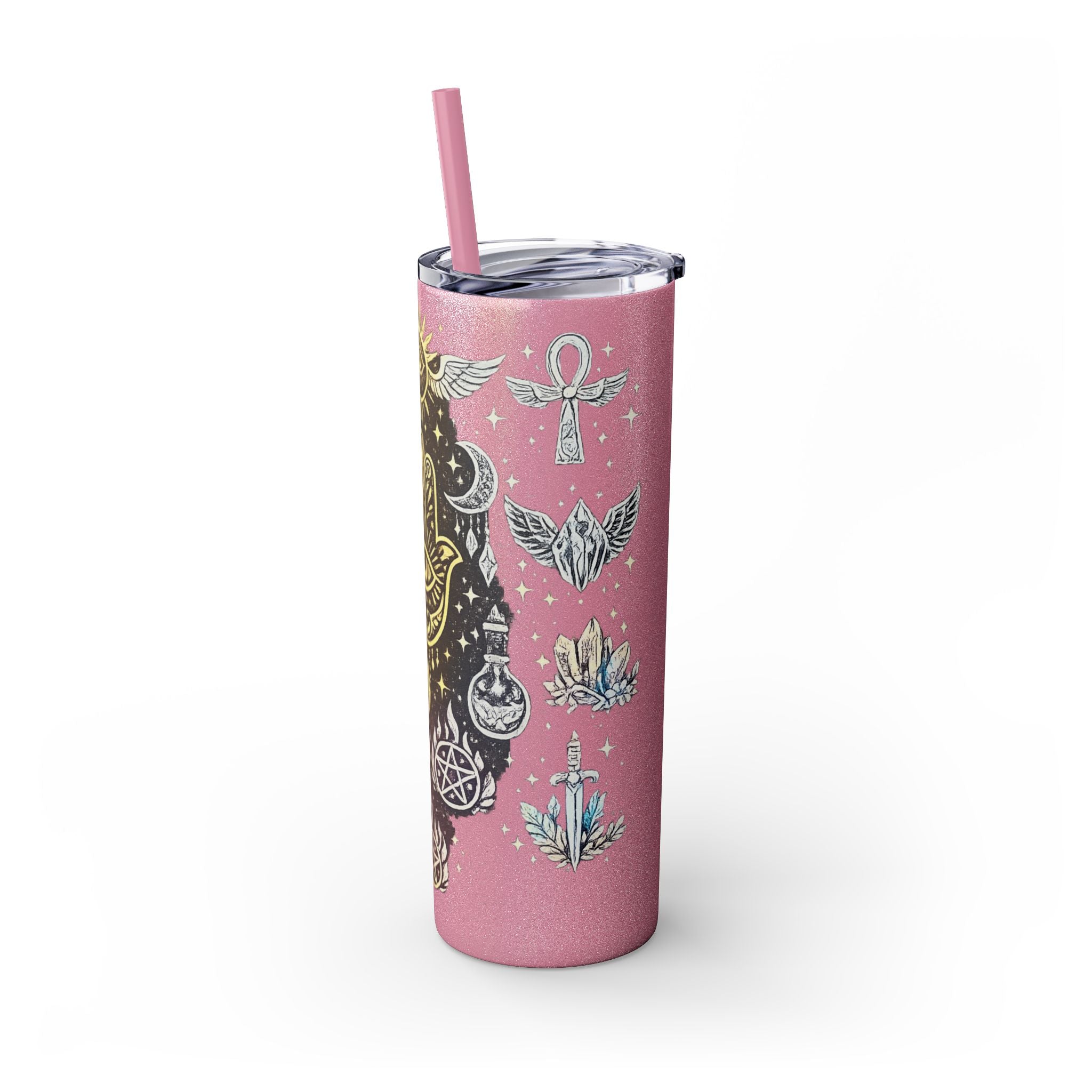 20oz Skinny Tumbler — Gold Mystic Hamsa & Celestial Eye Tumbler with Straw