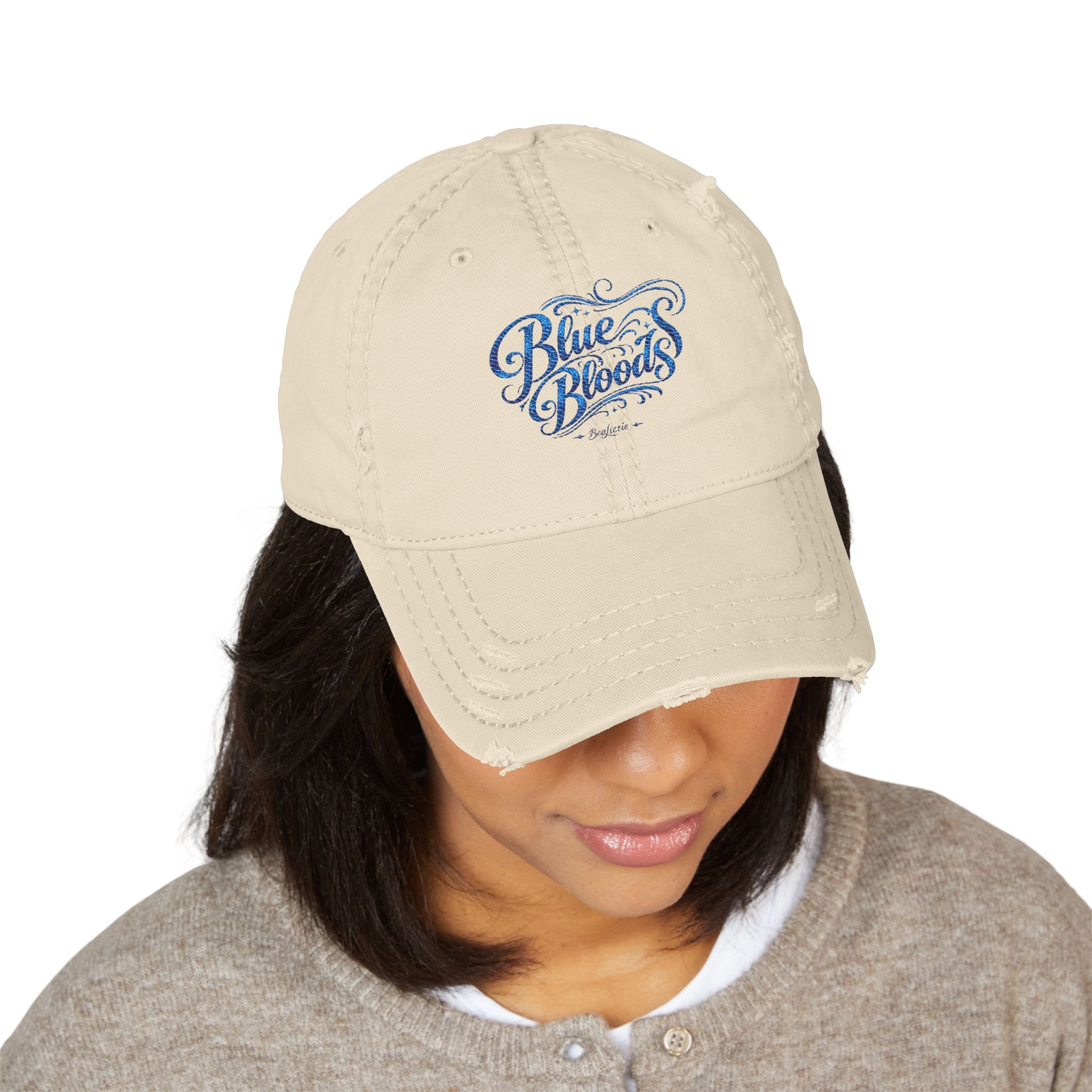 Distressed Embroidered Dad Hat — Blue Waves Script Cap