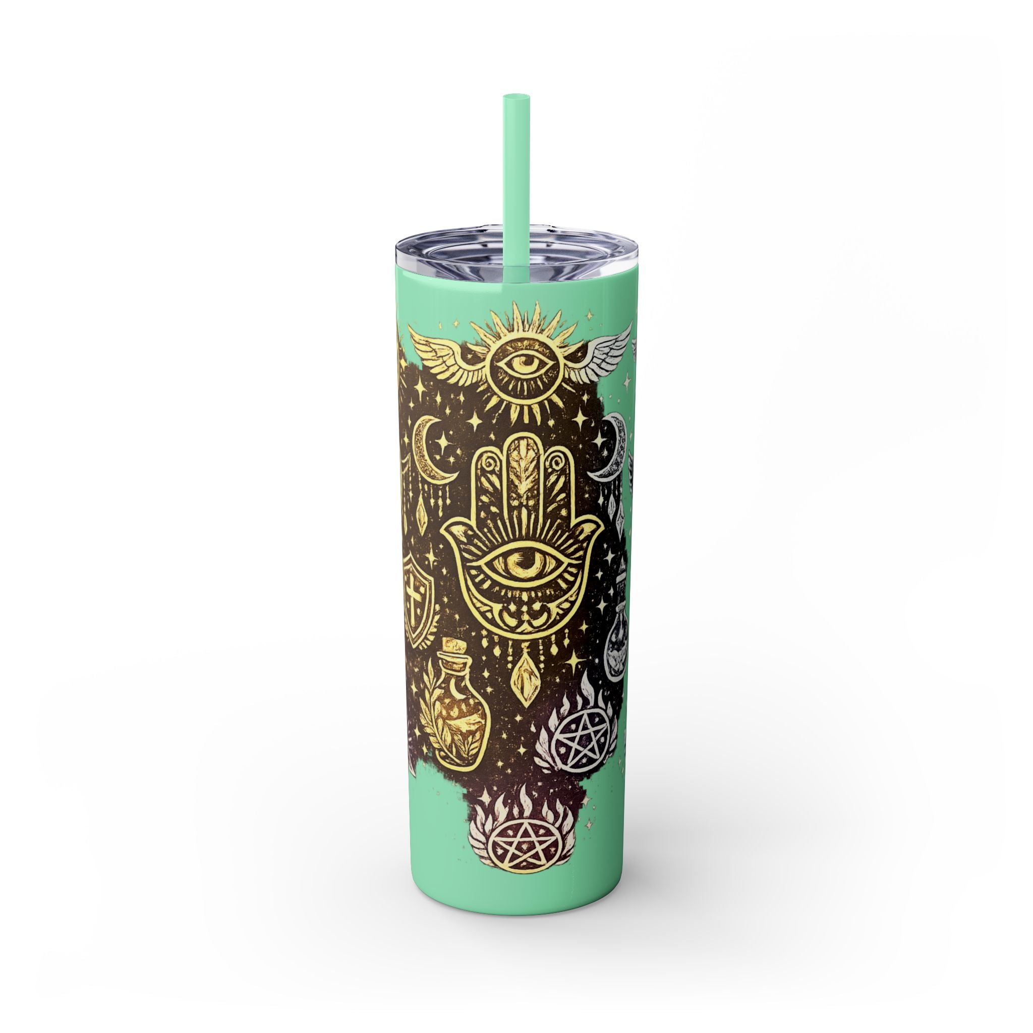 20oz Skinny Tumbler — Gold Mystic Hamsa & Celestial Eye Tumbler with Straw