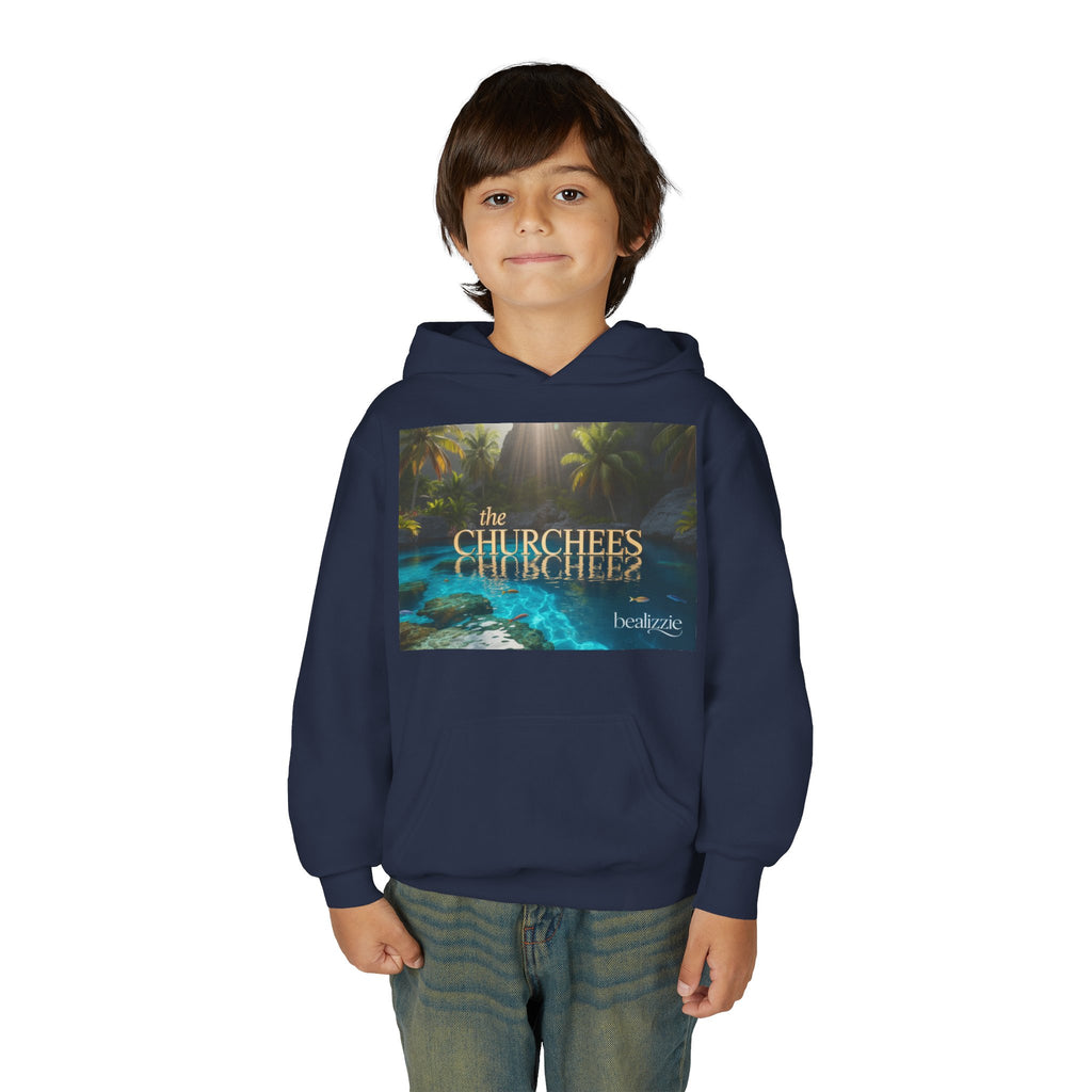 Youth Hoodie – "the CHURCHEES" Tropical Pool Graphic Sweatshirt