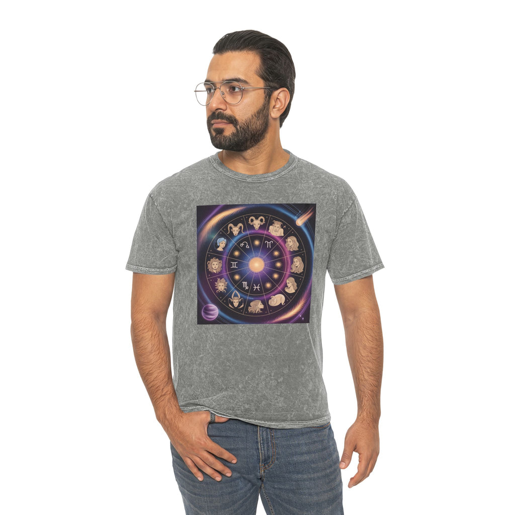 Zodiac Wheel Graphic T-Shirt — Astrological Signs Mineral Wash Tee