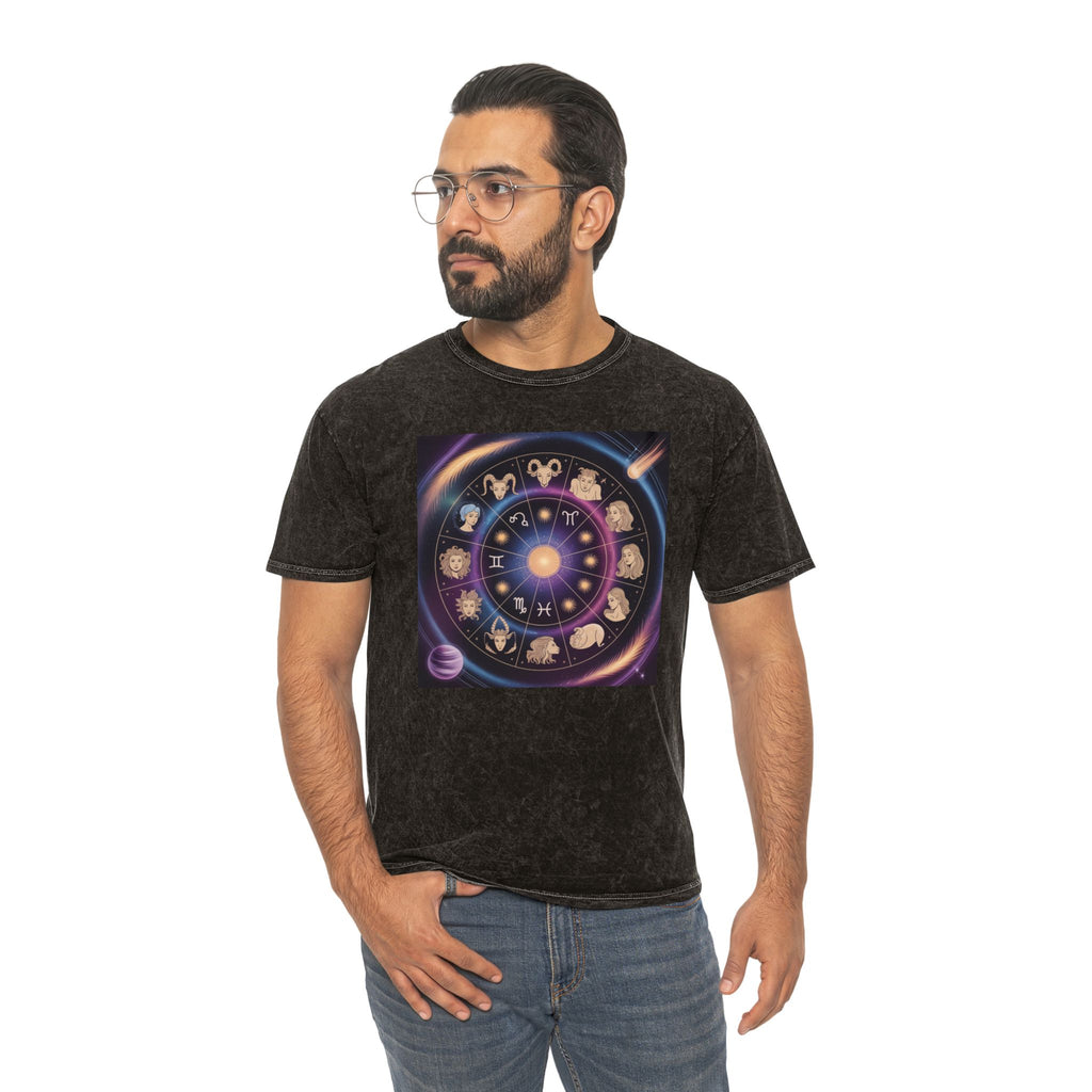 Zodiac Wheel Graphic T-Shirt — Astrological Signs Mineral Wash Tee