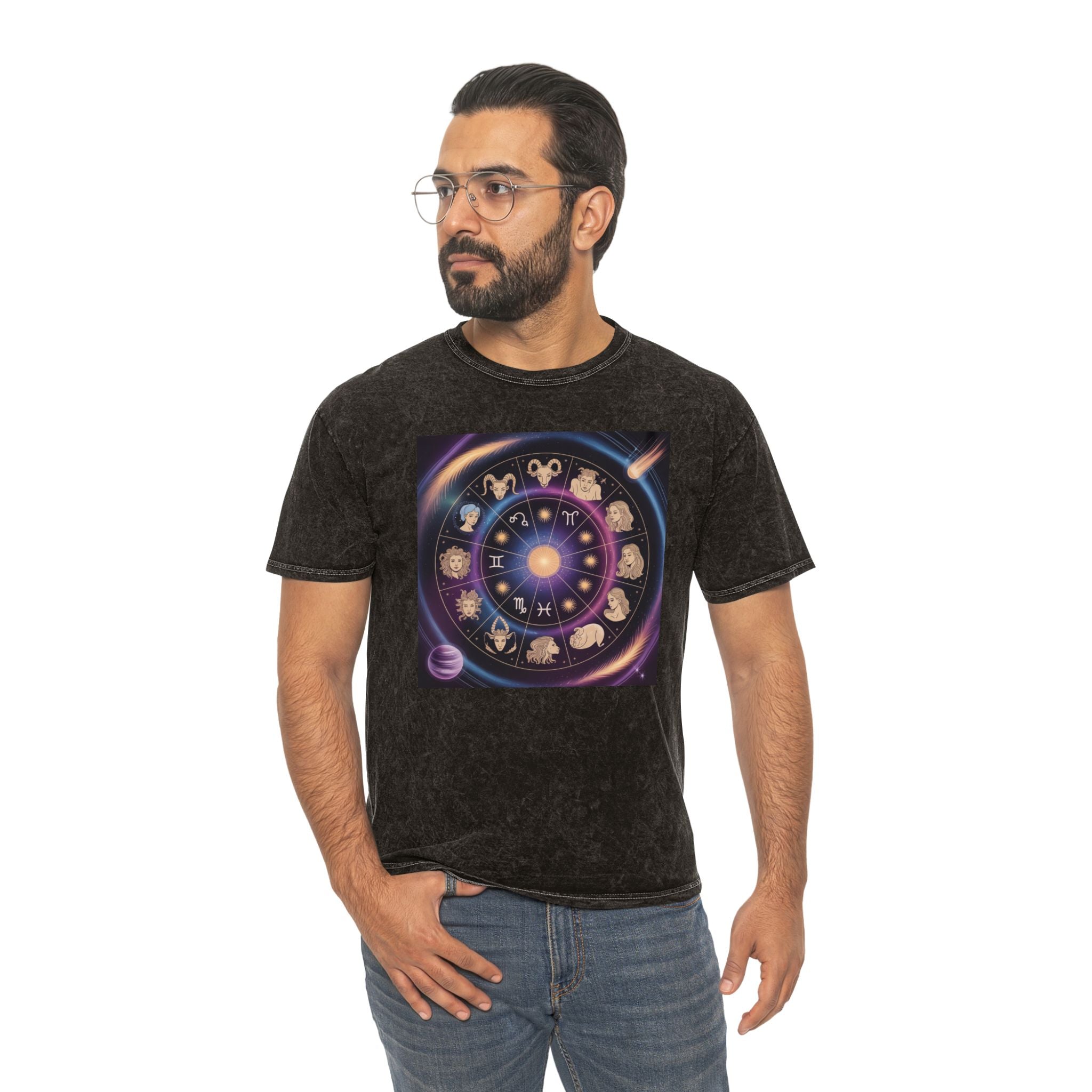 Zodiac Wheel Graphic T-Shirt — Astrological Signs Mineral Wash Tee