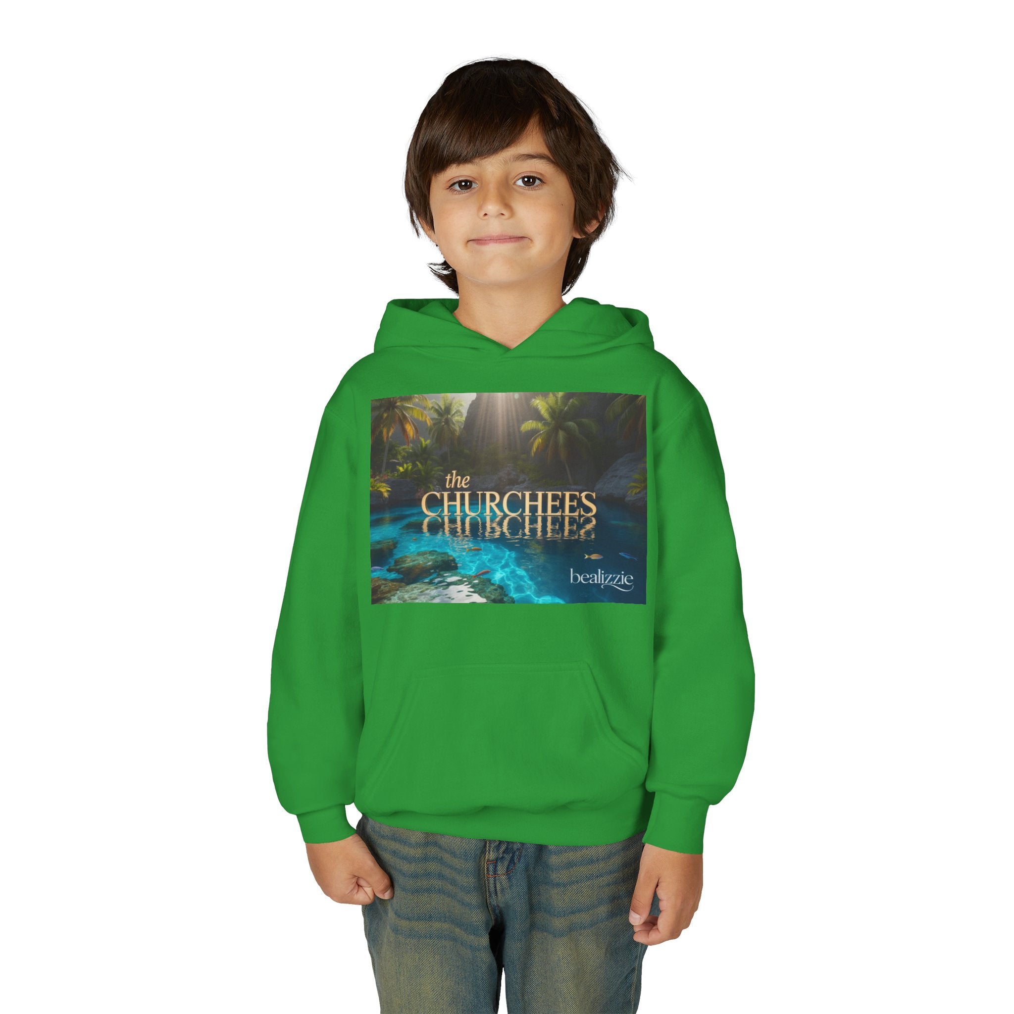 Youth Hoodie – "the CHURCHEES" Tropical Pool Graphic Sweatshirt