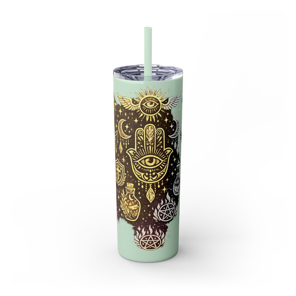 20oz Skinny Tumbler — Gold Mystic Hamsa & Celestial Eye Tumbler with Straw