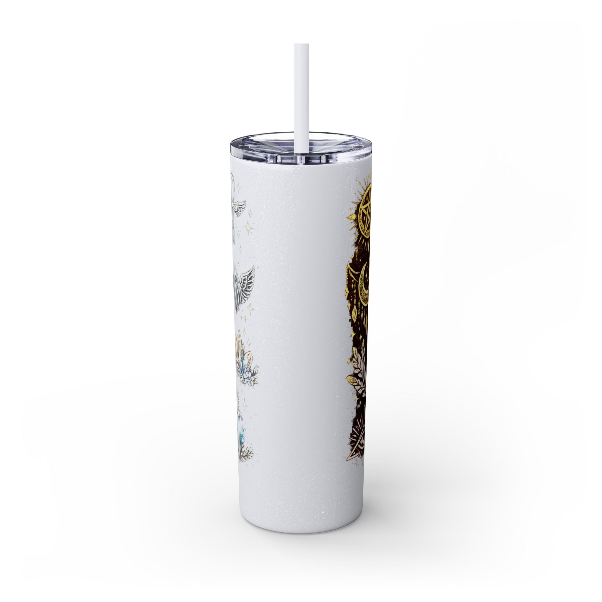 20oz Skinny Tumbler — Gold Mystic Hamsa & Celestial Eye Tumbler with Straw
